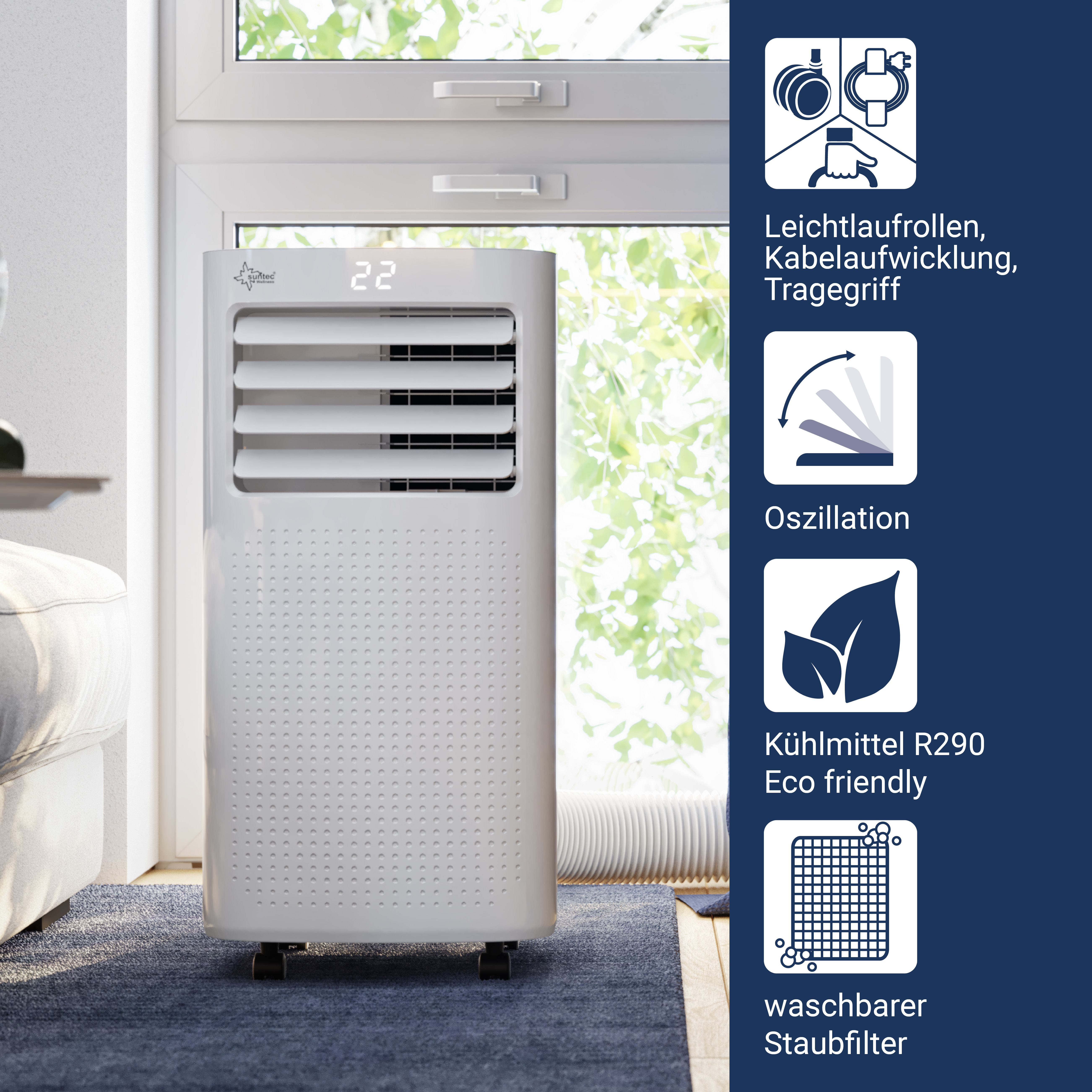 SUNTEC CoolFixx Klimagerät Mobiles A) Weiß (Max. R290 34 Raumgröße: 2.6 Eco EEK: m²