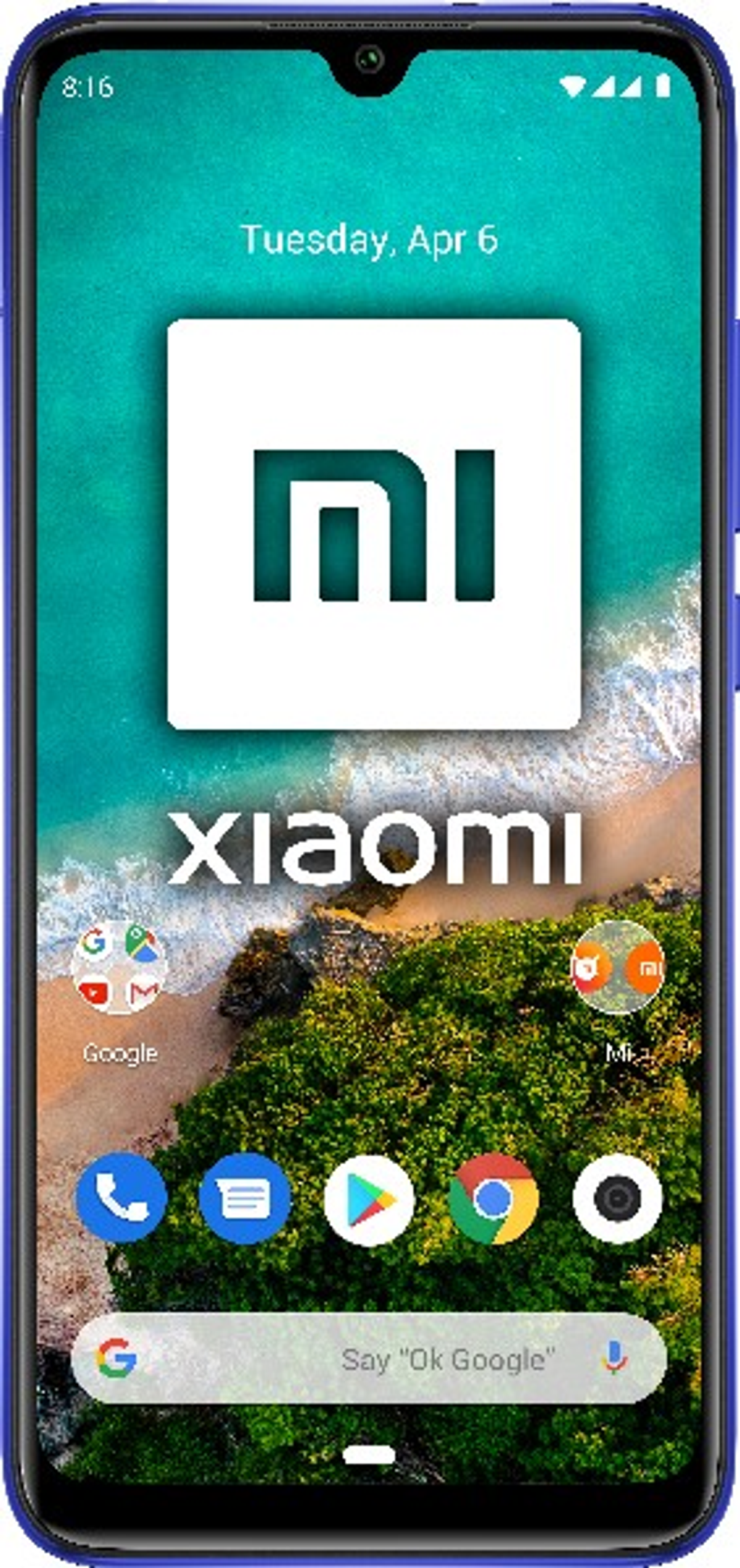 Xiaomi-Handy mit Xiaomi-Logo und Apps auf dem Bildschirm.