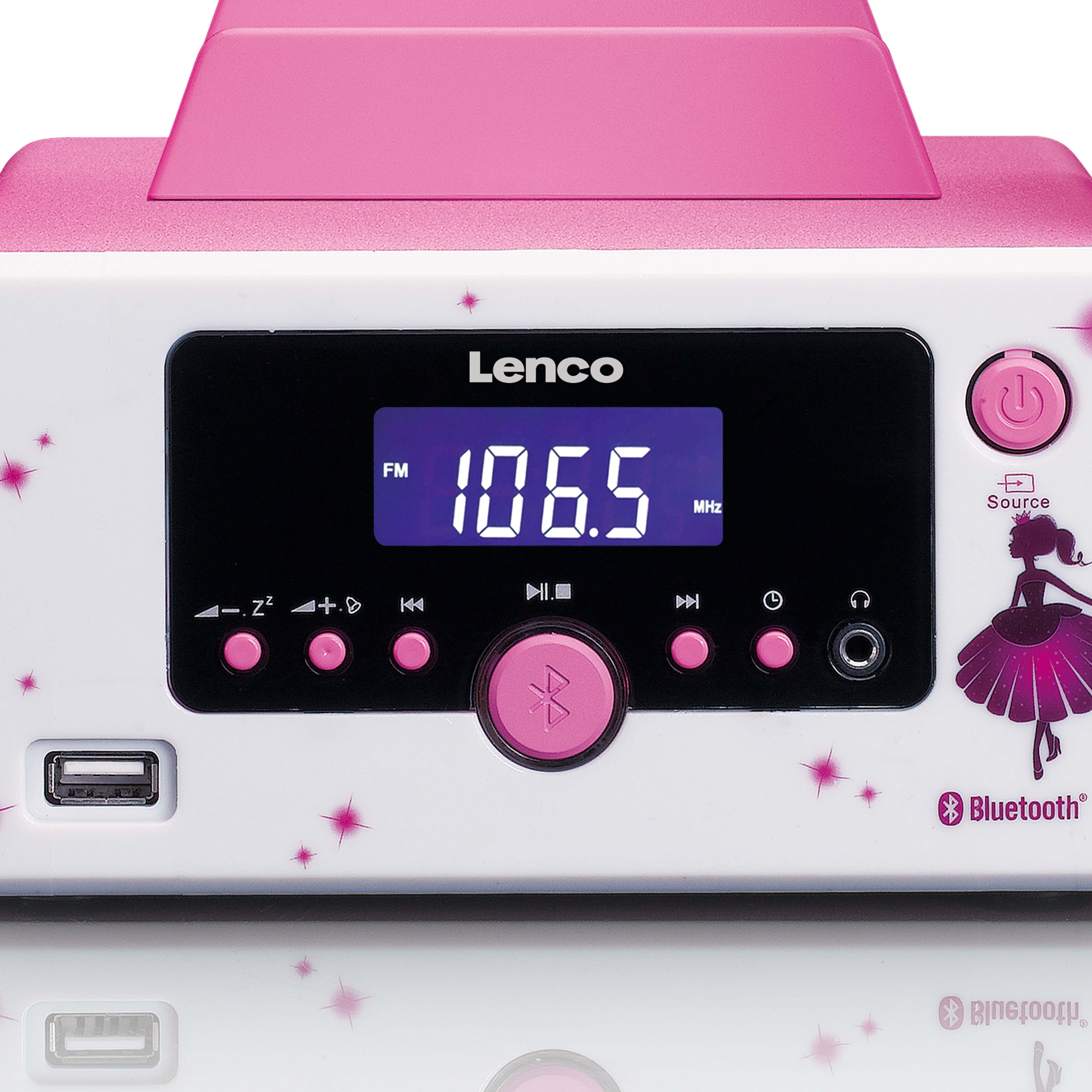LENCO MC-020 Princess mit Stereoanlage Mikro FM, USB - und Radio, Bluetooth®, Weiß-Pink Radio, - Bluetooth, FM, AUX-Eingang