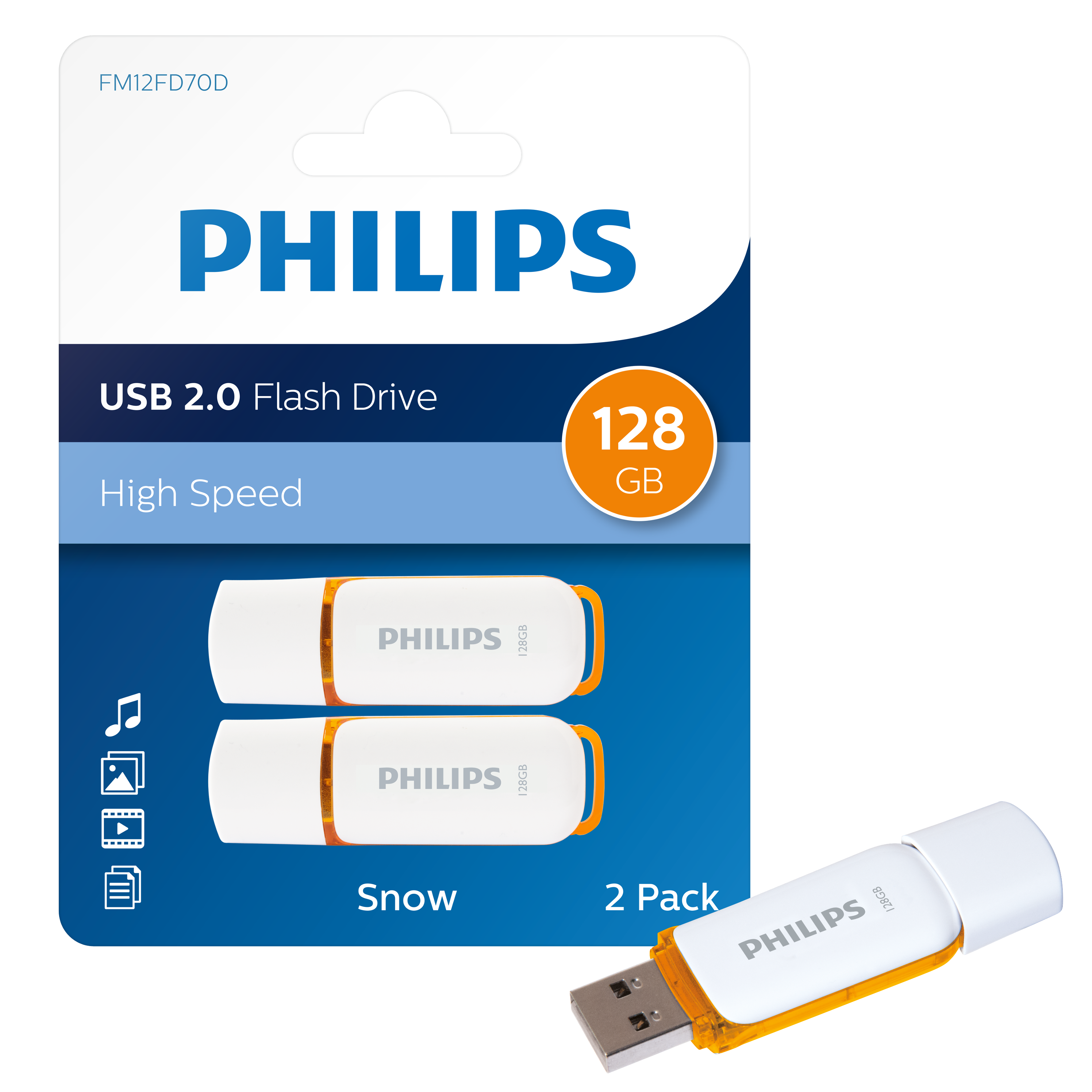 2er USB-Stick Sunrise Pack Edition PHILIPS (Weiß, GB) Snow Orange®, 128