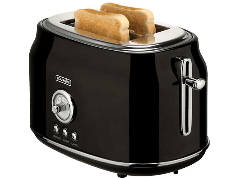 BOURGINI 14.8001.00.00 Retro Toaster Schwarz (815 Watt, Schlitze 2