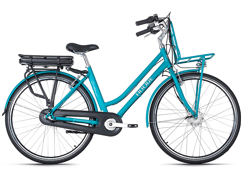 ADORE Cantaloupe Citybike (Laufradgröße: 28 Zoll, Rahmenhöhe: 49 cm, Damen-Rad, 374,4 Wh, Blau)