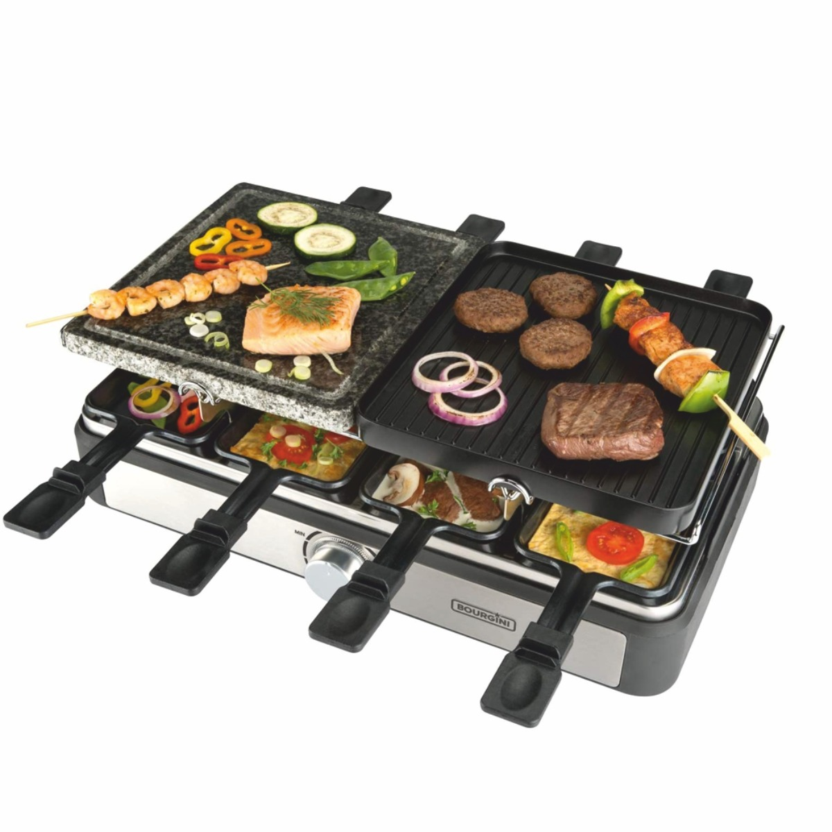 Plancha de asar - Stone grill plus 8P BOURGINI, Negro y plateado