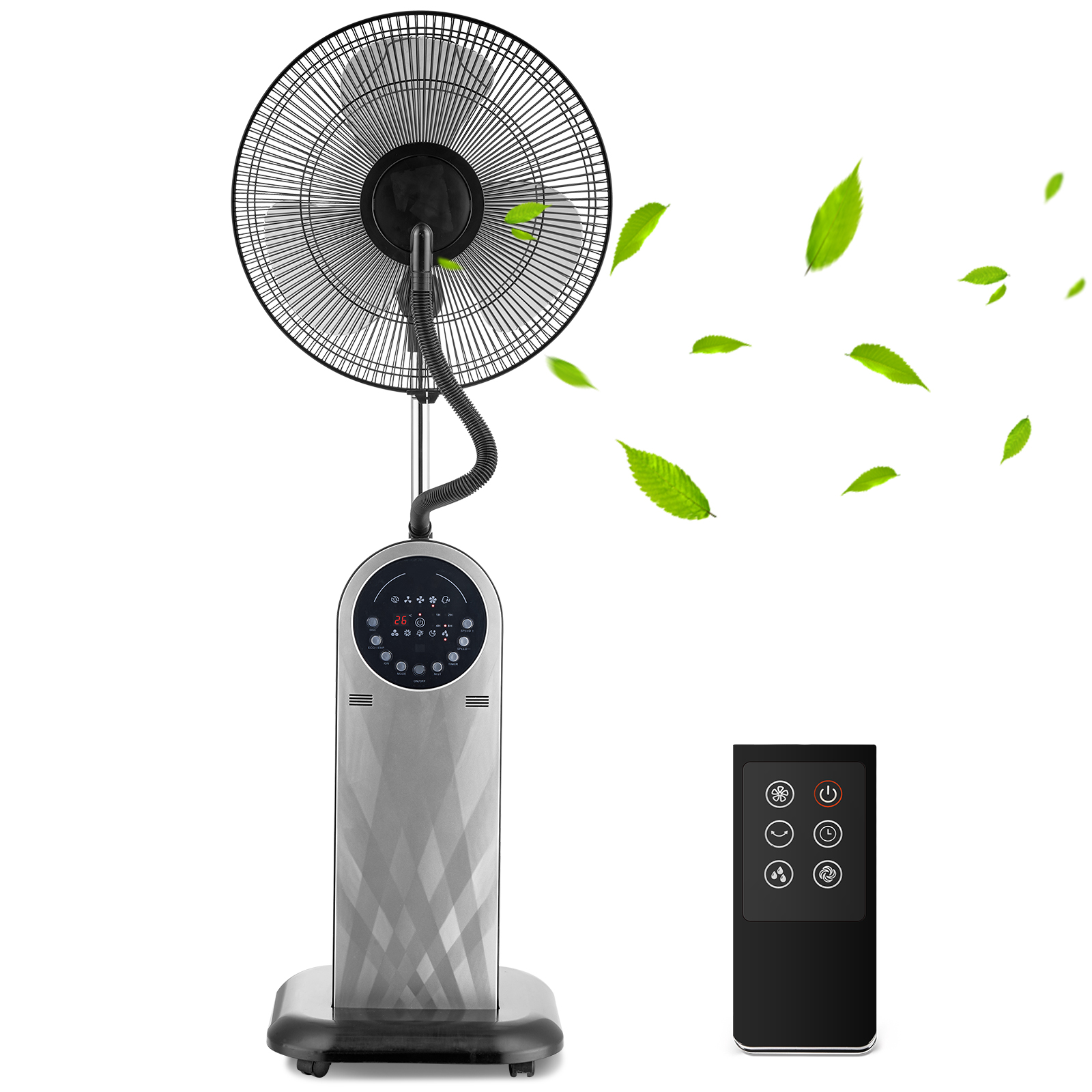 Ventilador De Pie con nebulizador agua 95w aigostar forest mist plata negro