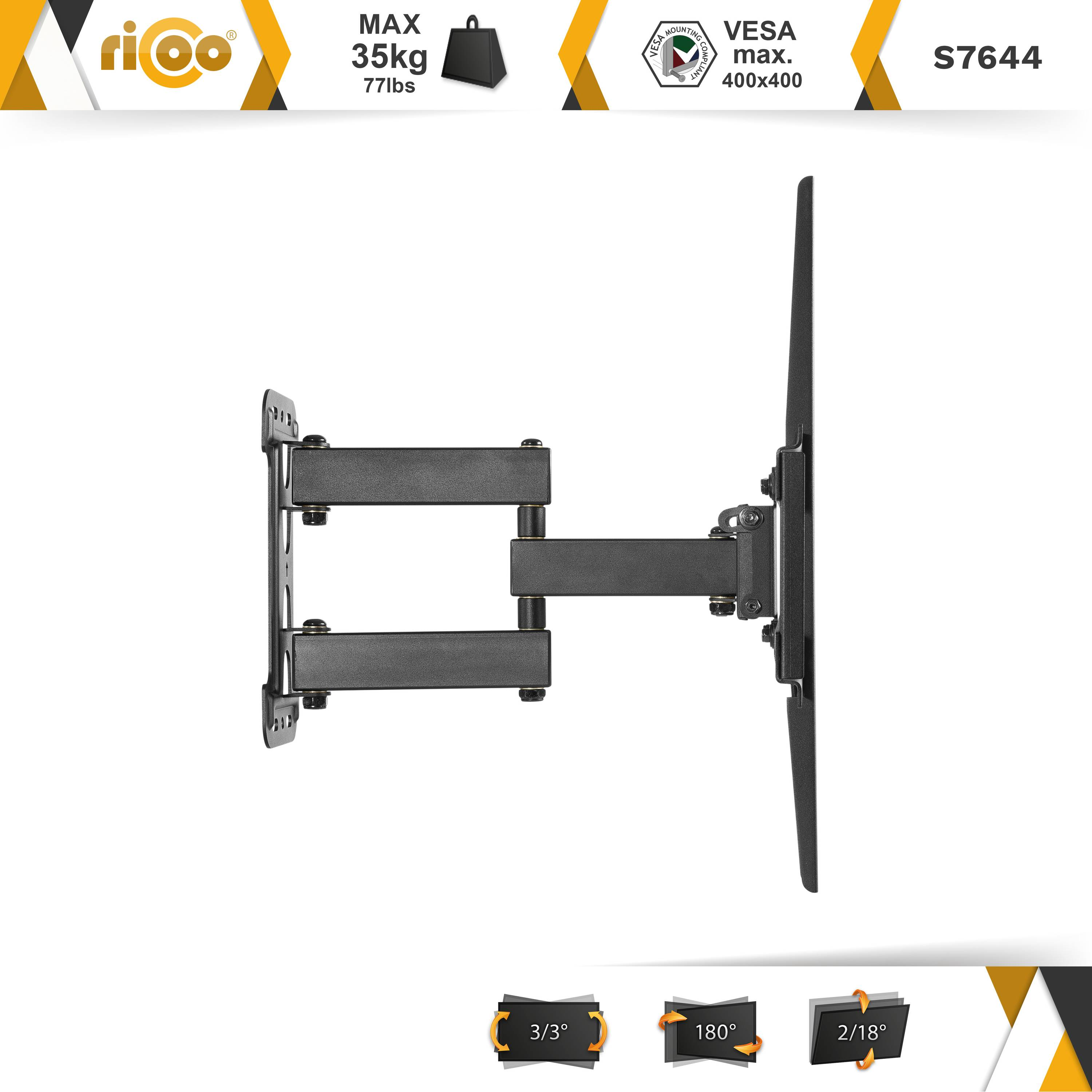 ausziehbar RICOO S7644 curved schwenkbar Schwarz Wandhalterung, 400 neigbar universal Halterung 400 TV bis x auch Fernseher VESA