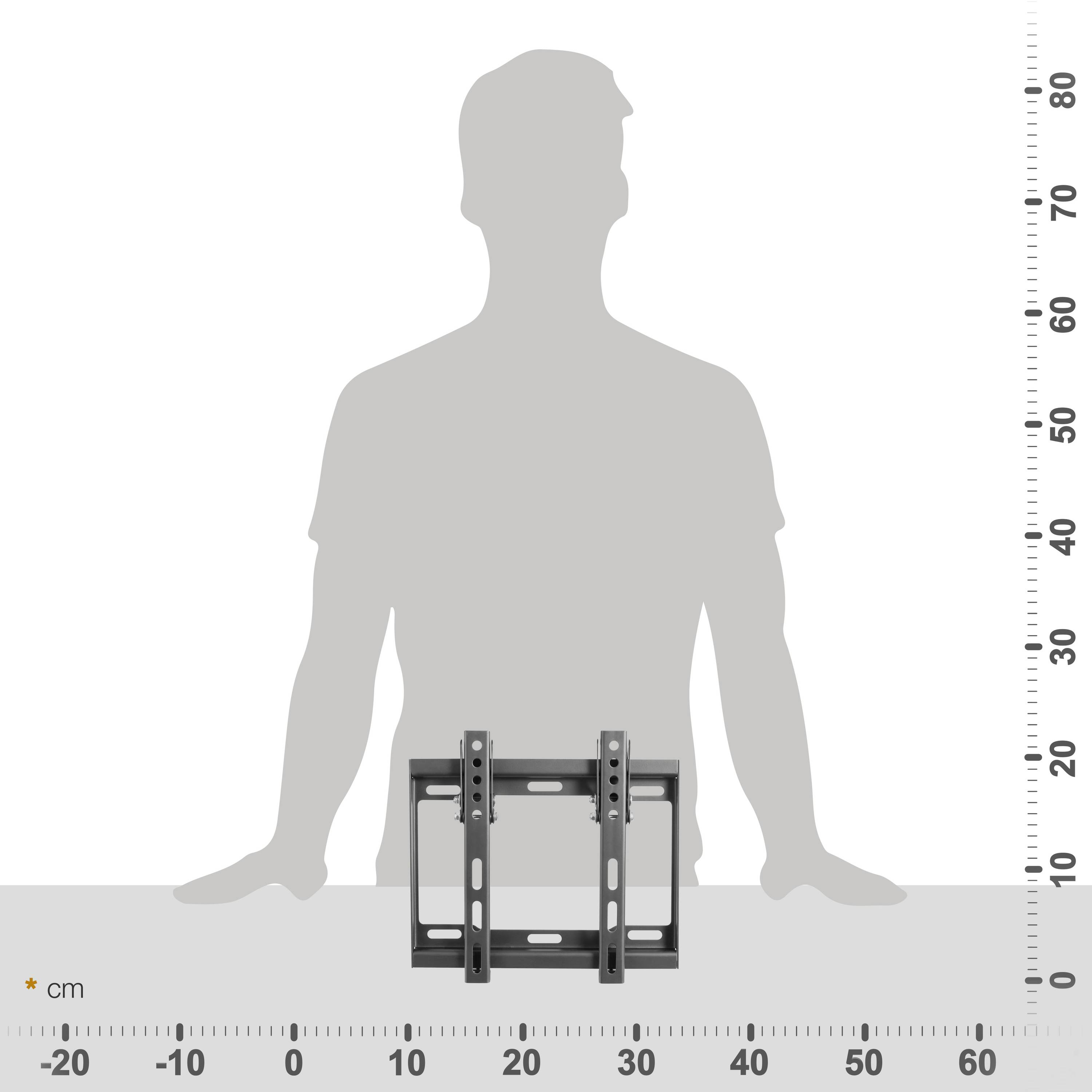 Personensilhouette neben Montagehalterung. Metrische Skala rechts.