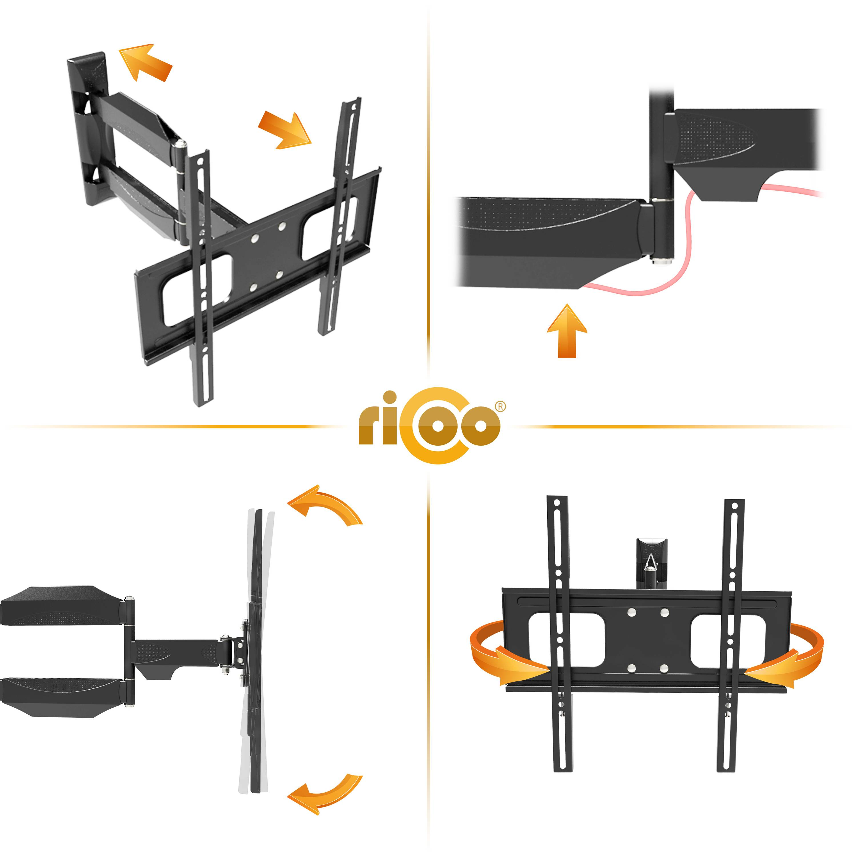 TV universal Halterung curved 400 400 ausziehbar Schwarz neigbar bis auch Wandhalterung, S2644 x Fernseher RICOO VESA schwenkbar