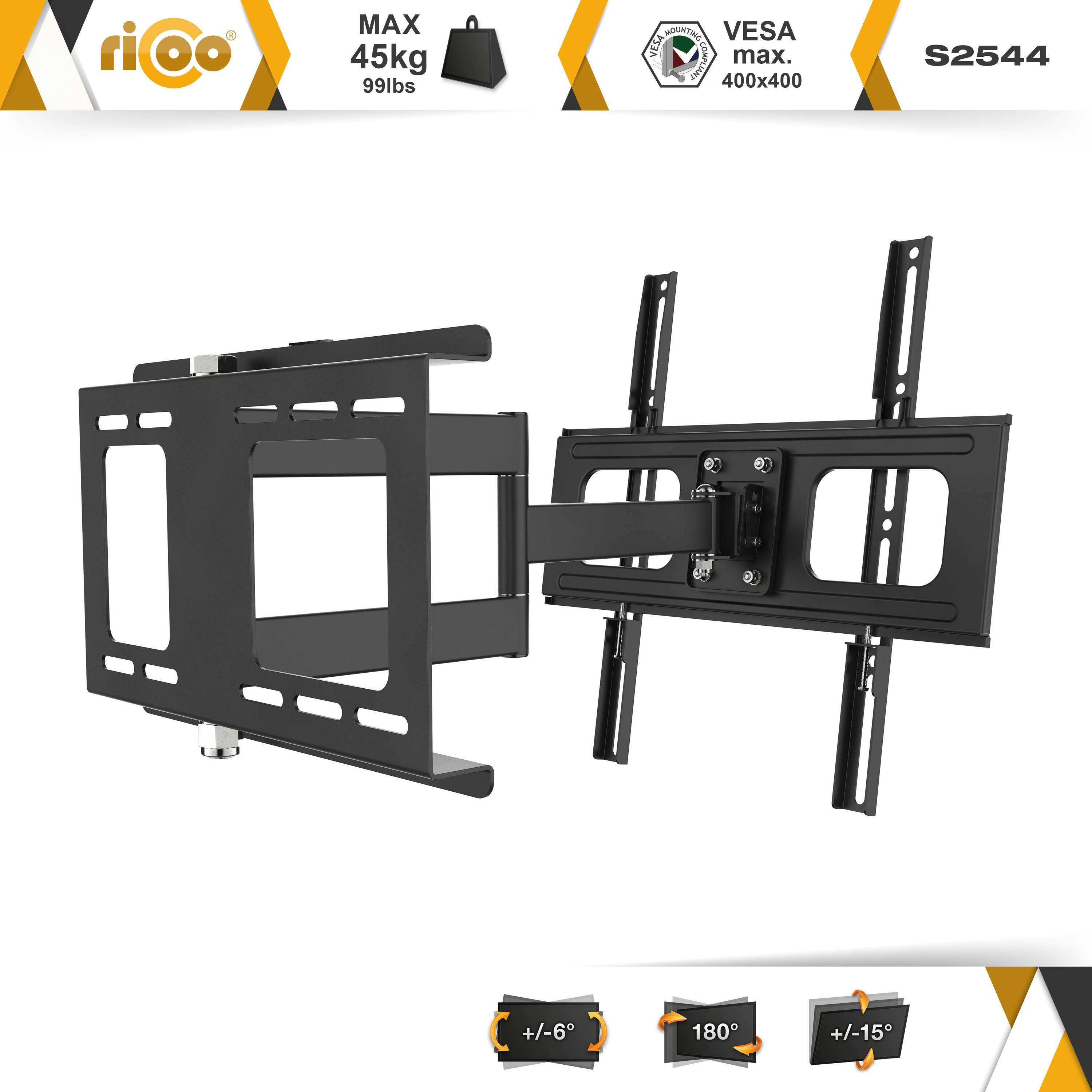 RICOO S2544 schwenkbar VESA ausziehbar Halterung bis Schwarz x curved Fernseher TV auch 400 neigbar universal 400 Wandhalterung
