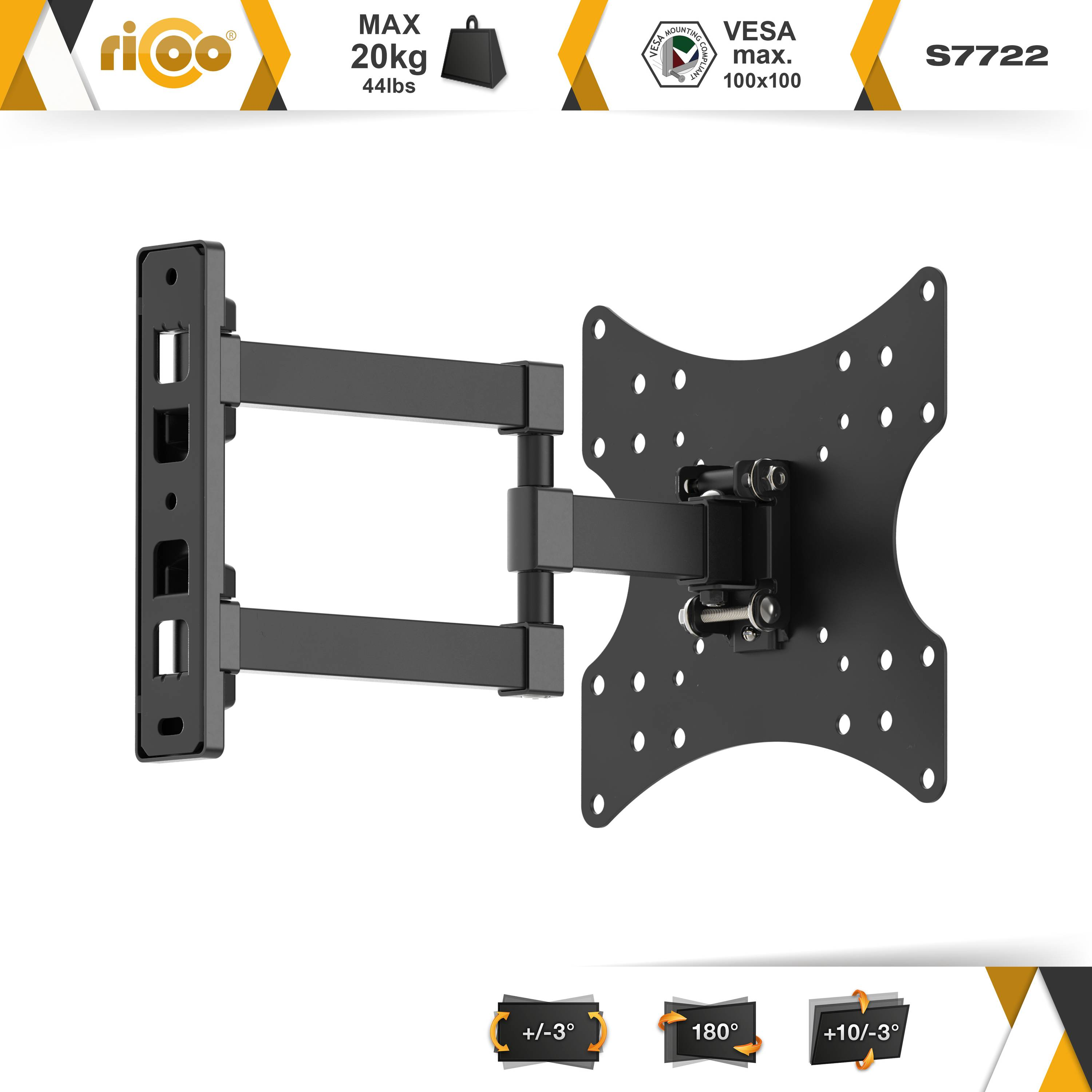 RICOO S7722 schwenkbar neigbar x Halterung bis curved auch ausziehbar 200 Schwarz universal VESA Wandhalterung, Fernseher TV 200