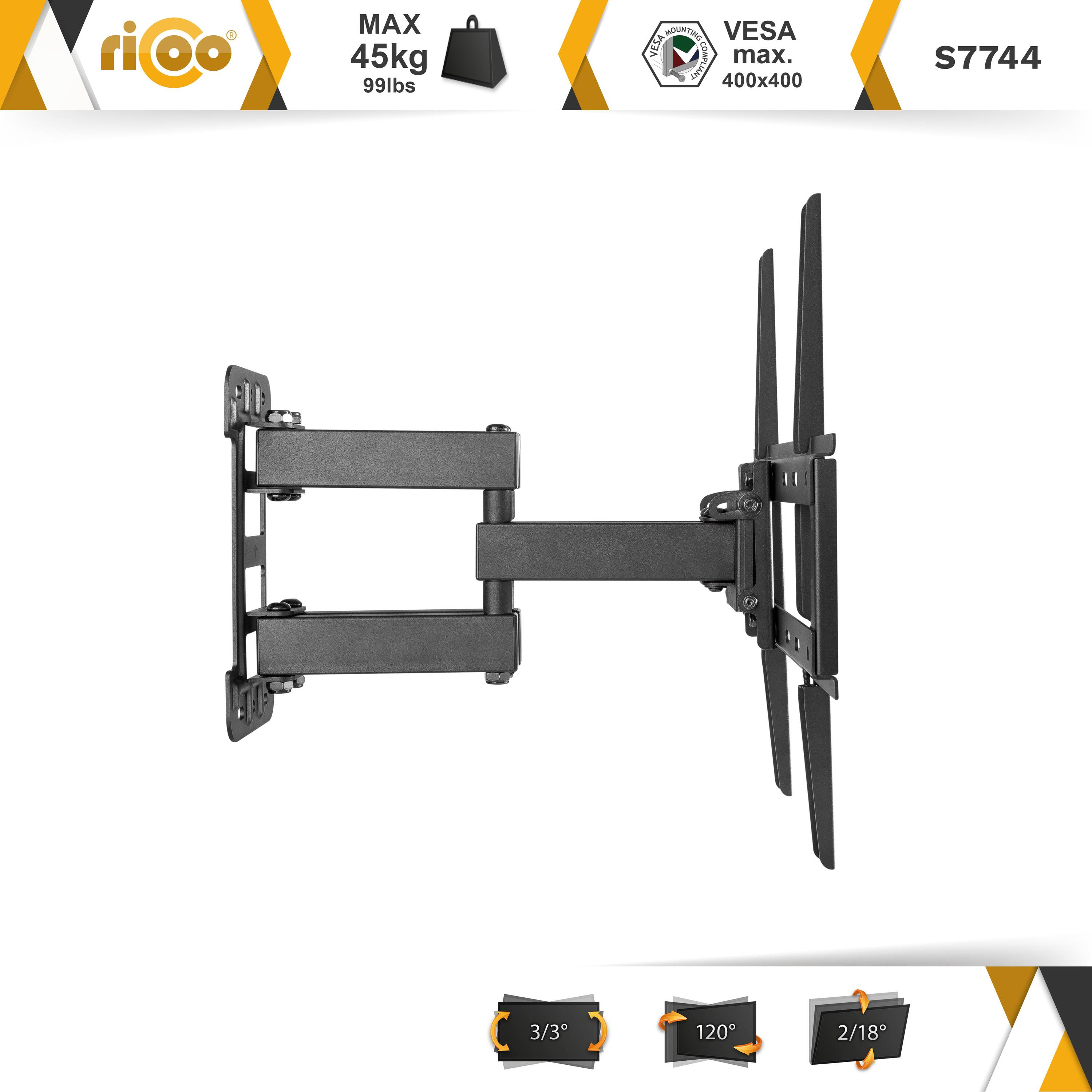 RICOO S7744 schwenkbar 400 Halterung Fernseher VESA neigbar curved Wandhalterung, x Schwarz 400 bis auch universal ausziehbar TV