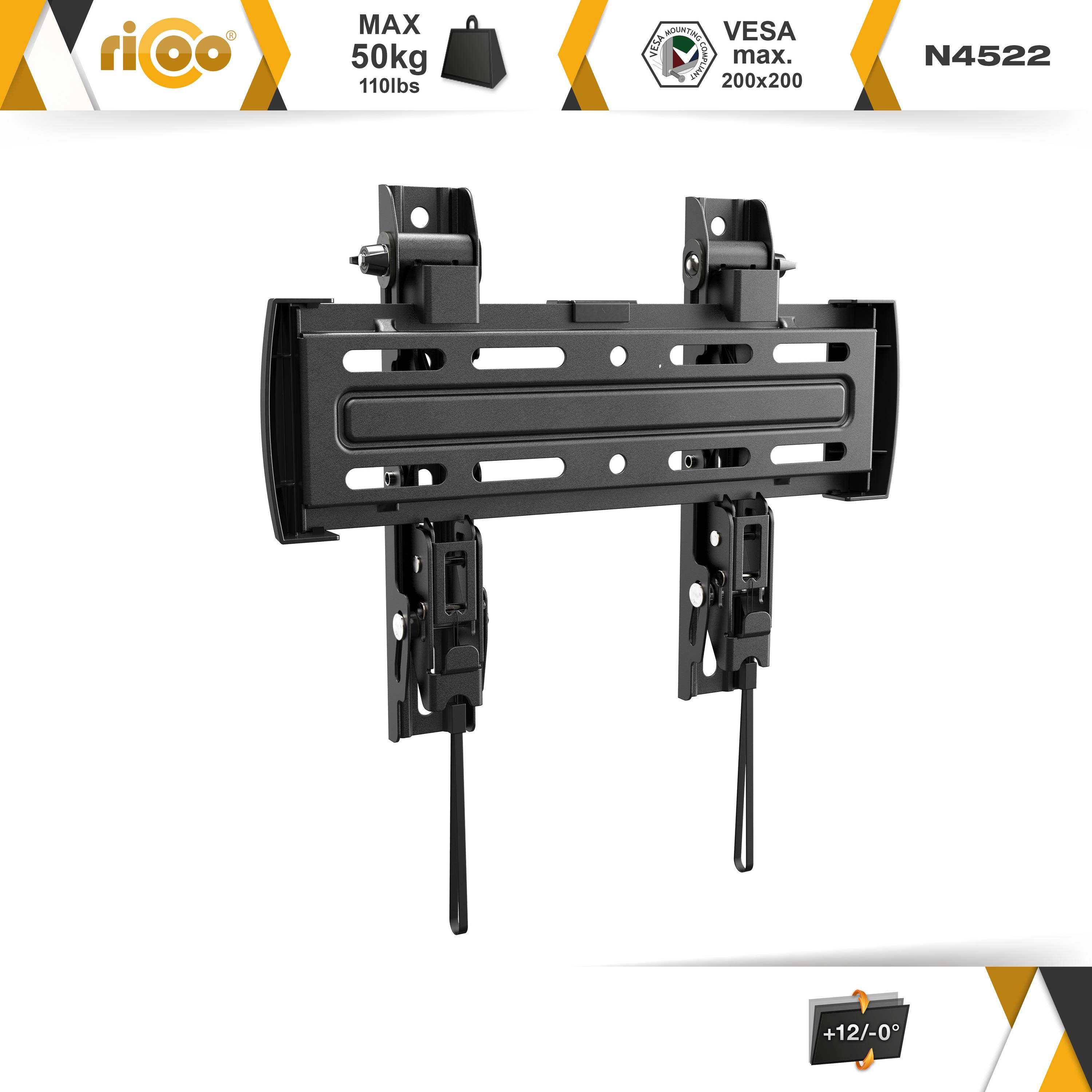 RICOO N4522 flach auch 200 neigbar Wand VESA Schwarz x Wandhalterung, bis Fernseher für Halterung 200 curved TV universal