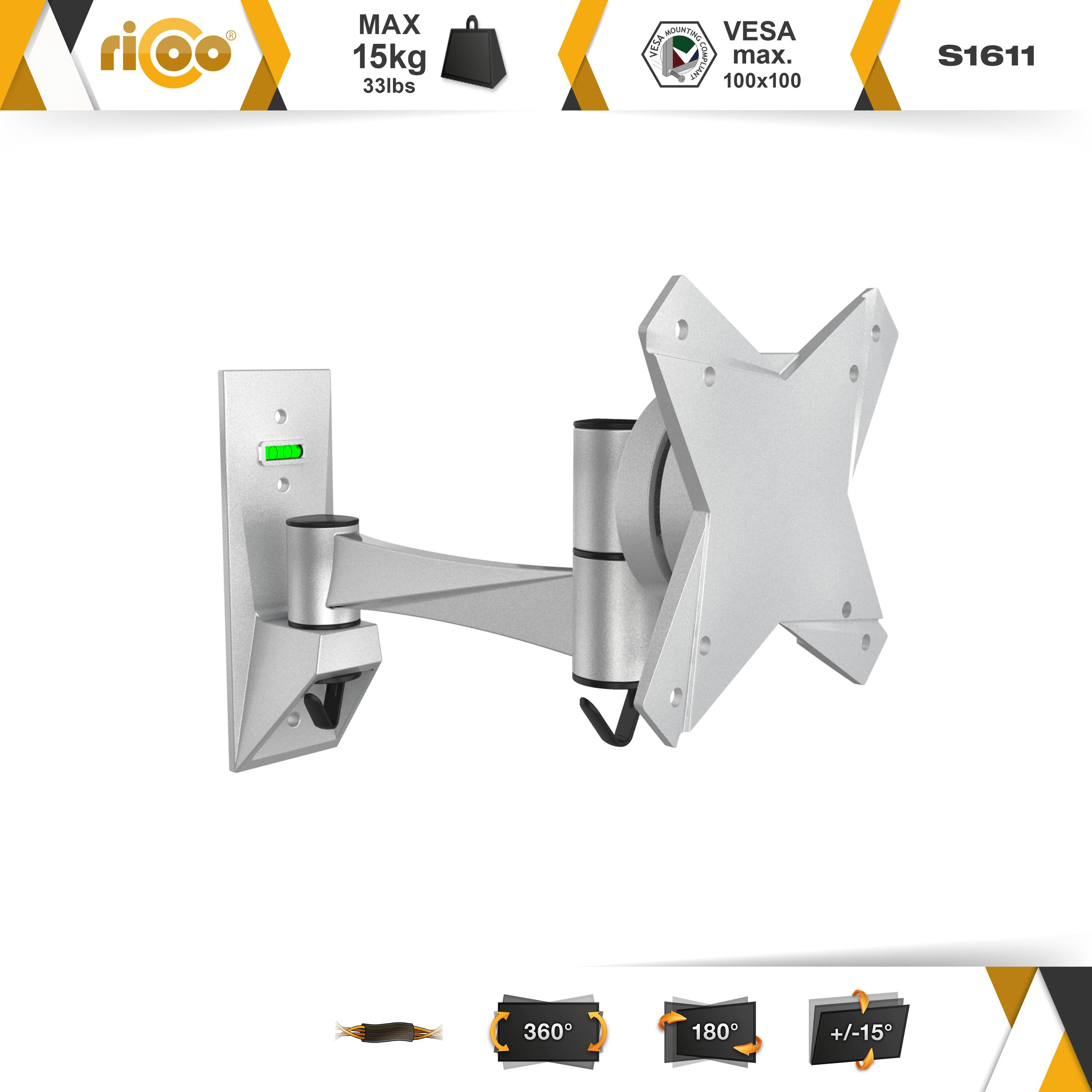 VESA schwenkbar RICOO Wandhalterung, curved x neigbar auch Grau 100 Halterung TV Wand universal Monitor für S1611 100