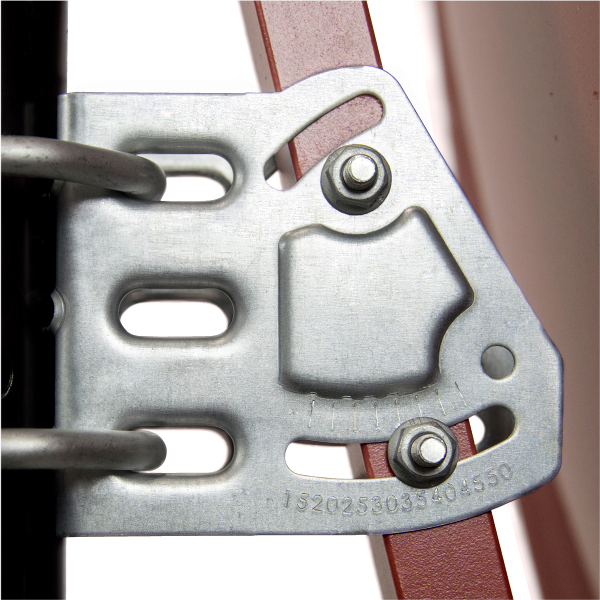 Metallhalterung mit silbernem Finish und zwei Stützstangen, mit Skala und Schraube.