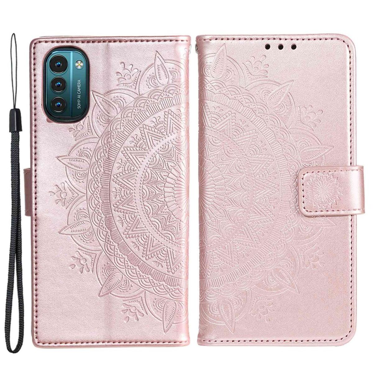 / Nokia, Rosegold Mandala mit Bookcover, Klapphülle Muster, G21 COVERKINGZ G11,