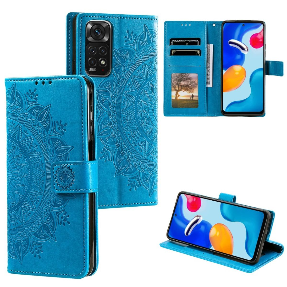 COVERKINGZ Klapphülle Redmi Muster, Blau 11 Note M4 / / Pro, mit Poco Bookcover, 4G Xiaomi, 11S Note 4G Mandala