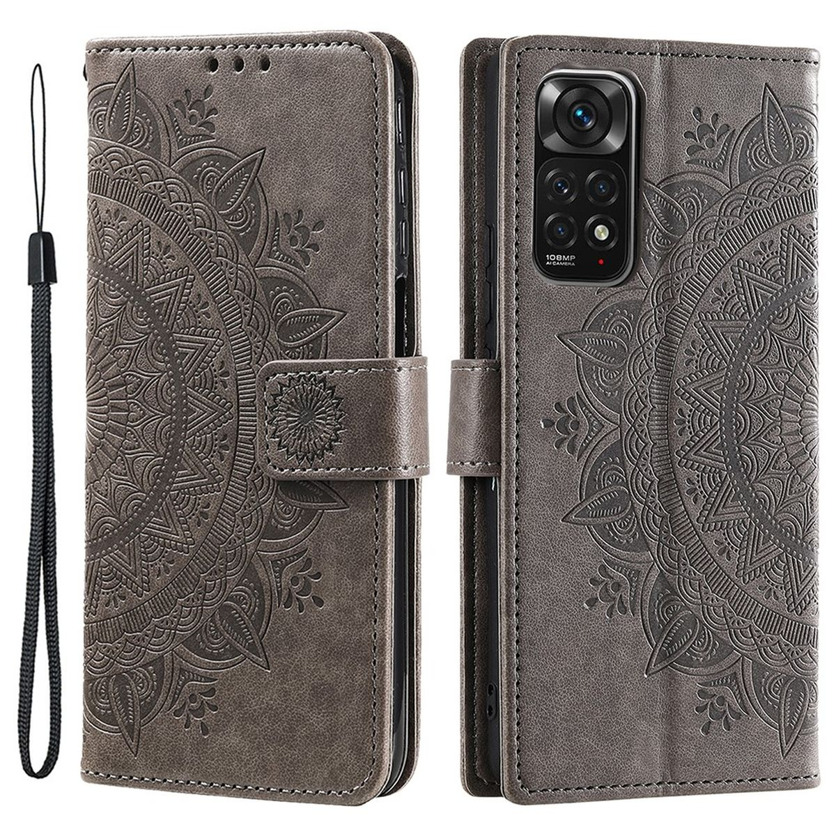 4G 11S Note Note Pro, Klapphülle Bookcover, COVERKINGZ 4G Mandala Poco Muster, Grau / 11 mit / Xiaomi, M4 Redmi