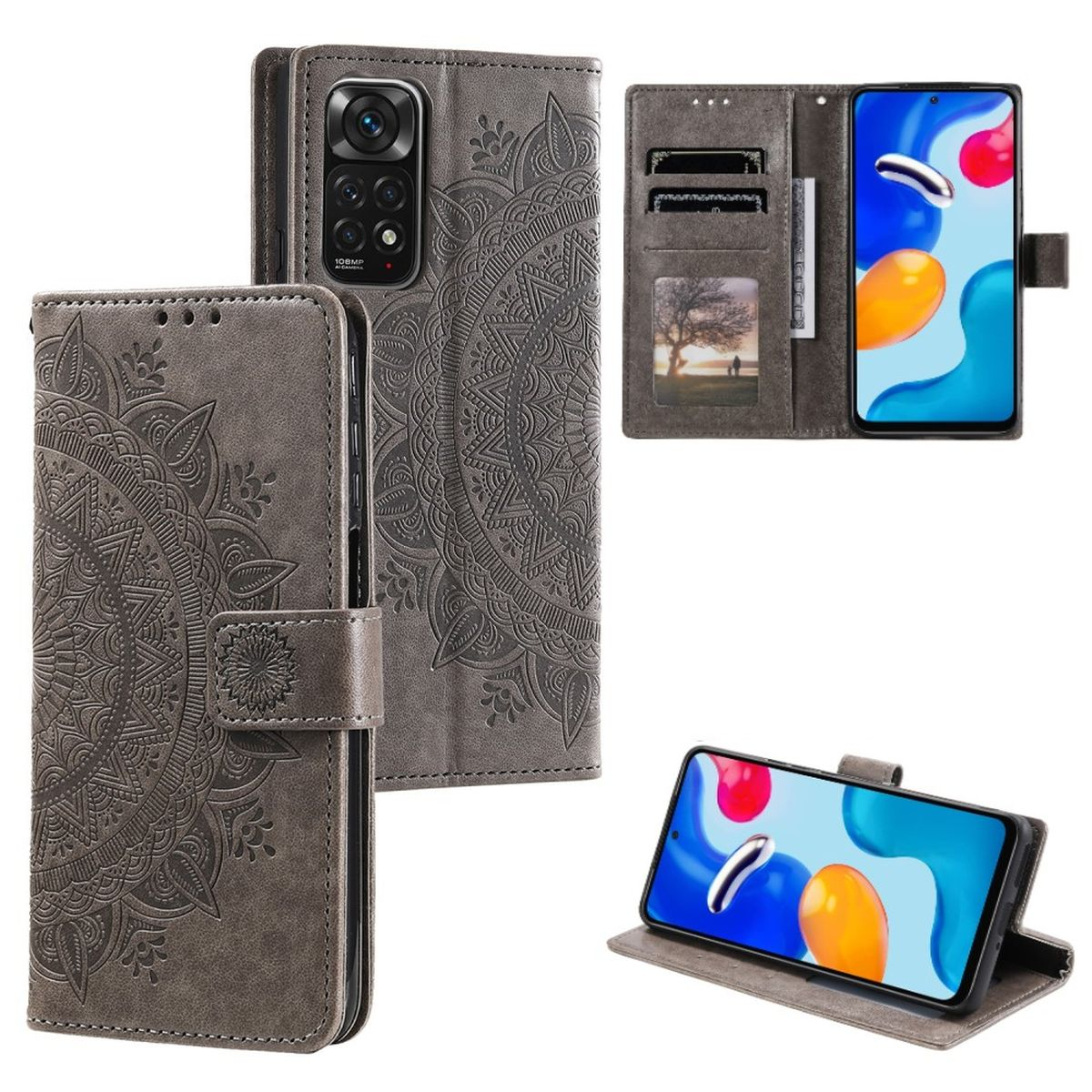 COVERKINGZ Klapphülle mit 4G Xiaomi, Grau / Muster, 11S / Mandala 11 Note Bookcover, Redmi Pro, Note Poco M4 4G