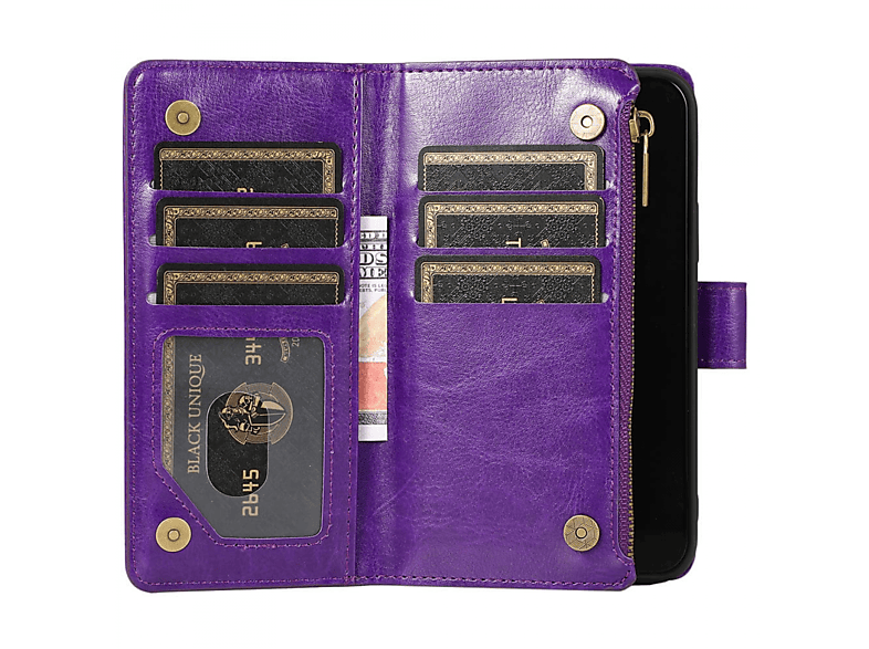 CASEONLINE Zipper 9-karten, Apple, 13 iPhone Violett Bookcover, Max, Pro