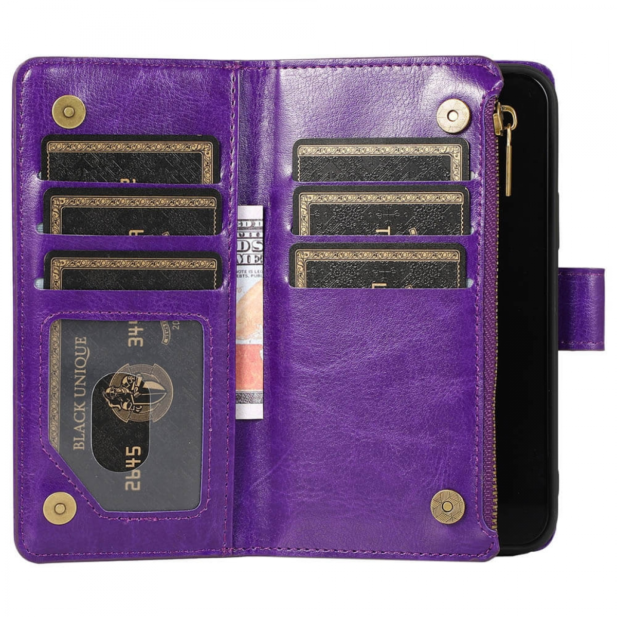CASEONLINE Violett Apple, 9-karten, Bookcover, iPhone Zipper 13,