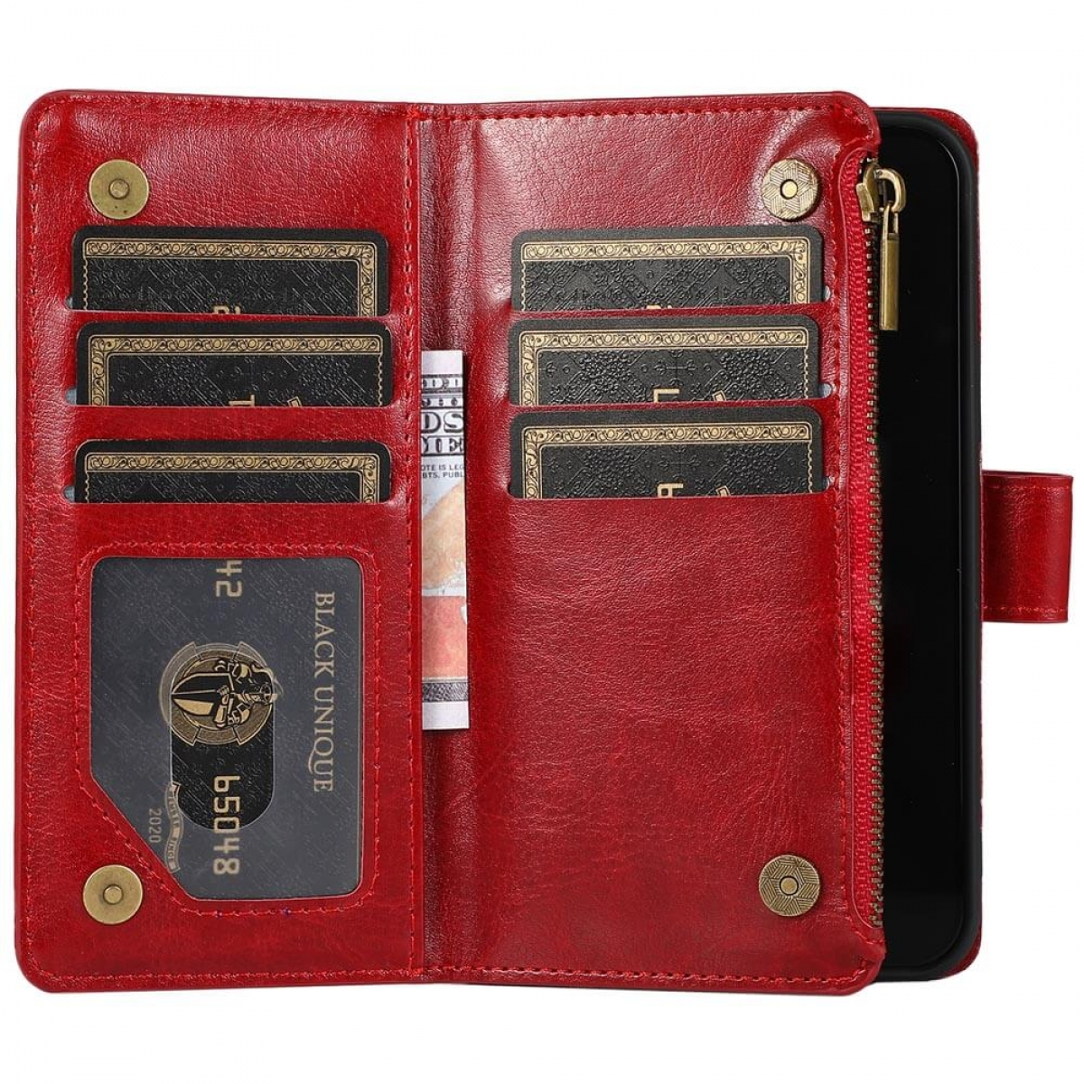 Zipper Bookcover, Mini, iPhone Rot 9-karten, CASEONLINE 12 Apple,