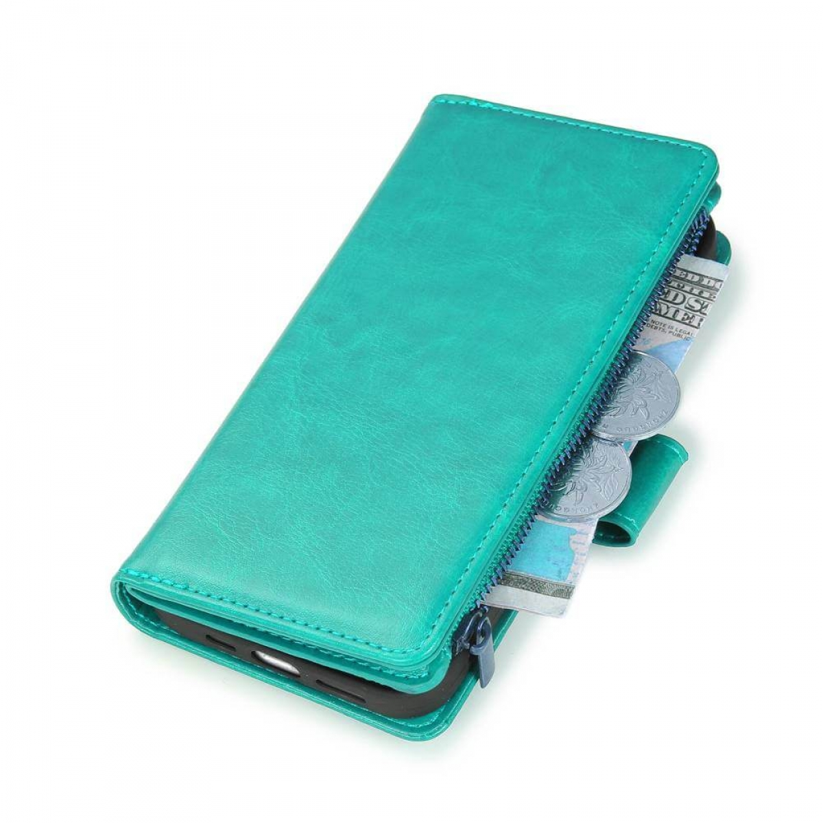 CASEONLINE Zipper Bookcover, Max, Minze 13 Pro 9-karten, Apple, iPhone