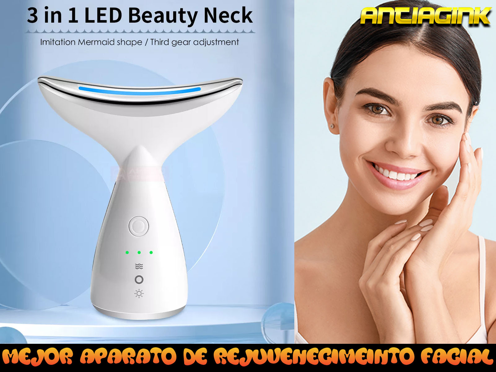 Dispositivo de belleza con forma de cuello, con rostro de mujer.