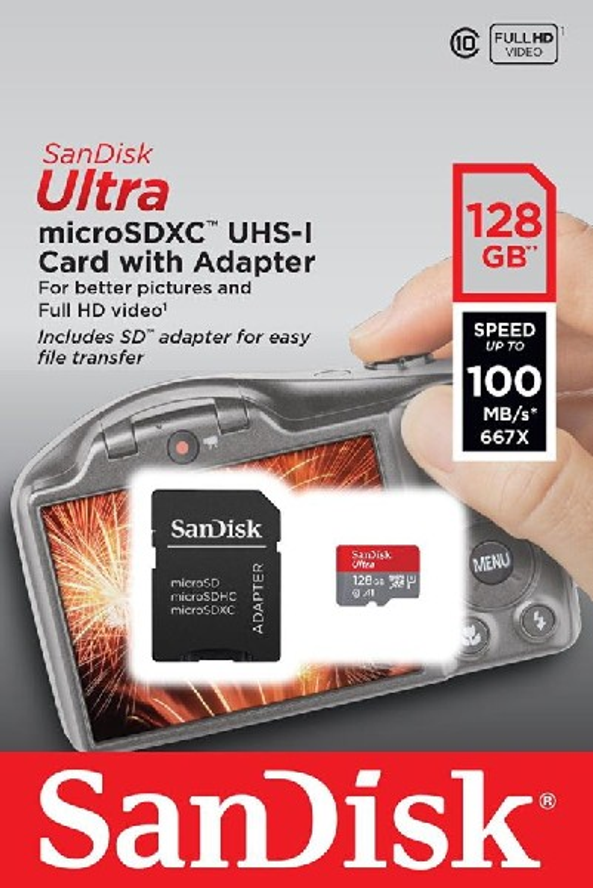 173473 Micro-SD, 100 MSDXC MB/s Micro-SDXC UL.128GB GB, SANDISK 128 Speicherkarte, (100MB/S,UHS-,