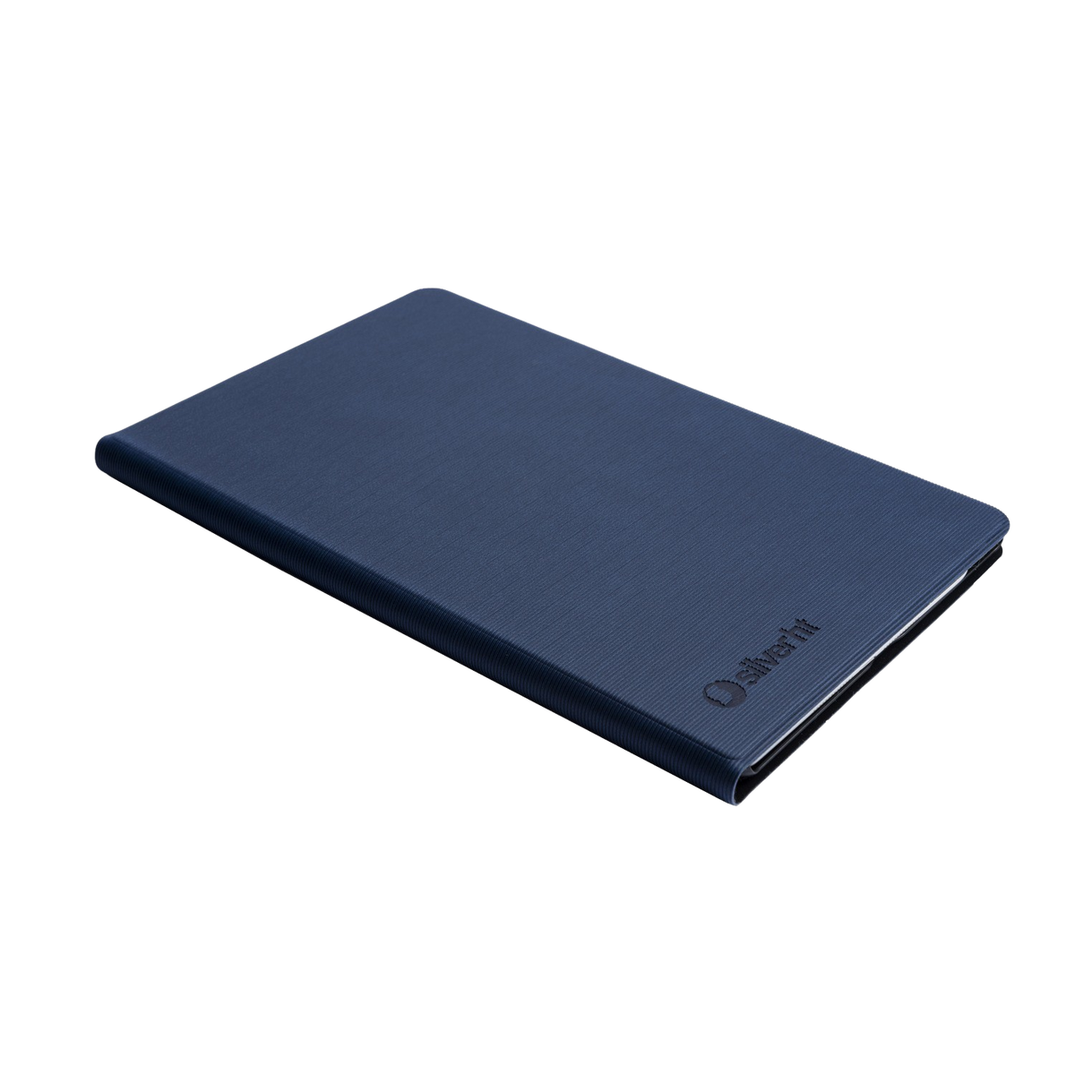 Funda azul para tableta con logotipo Silverfit sobre fondo negro.