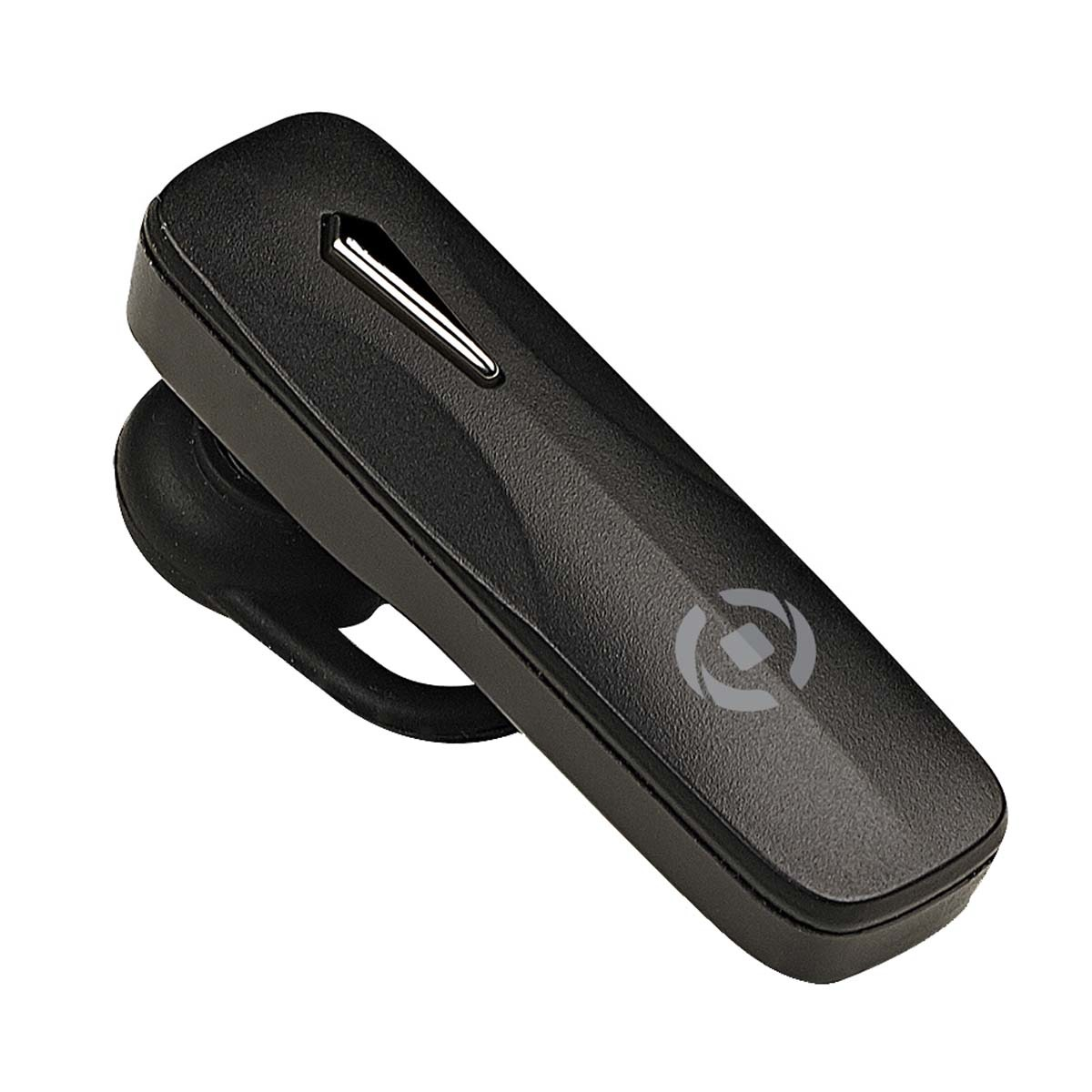 Schwarzes Bluetooth-Headset mit kleinem Ohrhörer und langem, gebogenem Mikrofon.