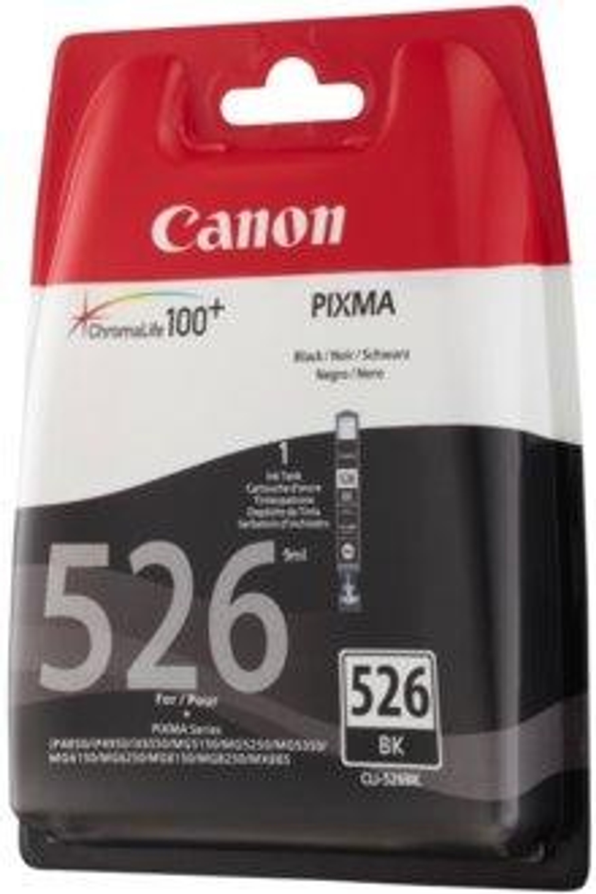 Opakowanie wkładu atramentowego Canon, czarno-biały design. Tusz 526, czarny tusz.