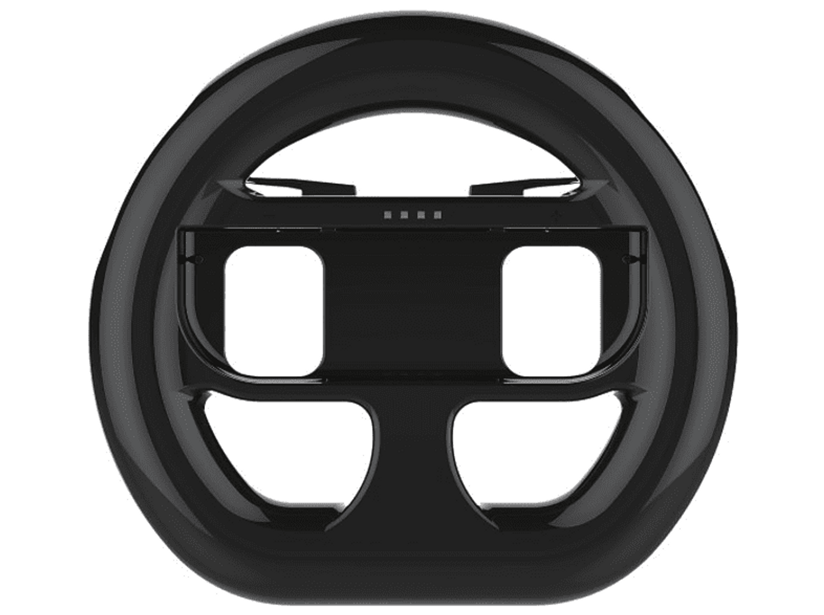 Volante nero con console centrale per un controller di gioco.