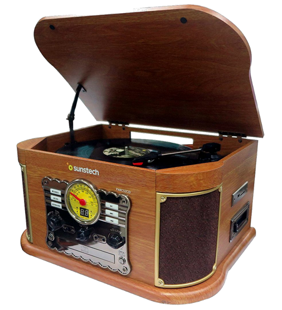 Tocadiscos - PXRC52CD SUNSTECH, 1 USB1 RCA Auriculares Bluetooth, 33, 45 y 78 rpm, Madera Retro