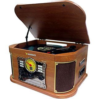 Tocadiscos  - PXRC52CD SUNSTECH, 1 USB1 RCA Auriculares Bluetooth, 33, 45 y 78 rpm, Madera Retro