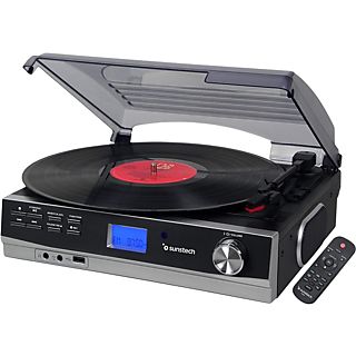 Tocadiscos  - PXR23BK SUNSTECH, 1x USB, 1x RCA, 1x Auriculares 3.5 mm, 1x Aux-in 3.5 mm, Bluetooth, 33, 45, 78 RPM, Negro