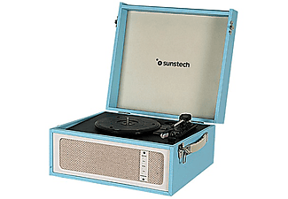 Tocadiscos  - FUNKBL SUNSTECH, 1 USB1 AUX1 Auriculares Bluetooth, 33, 45 y 78 RPM, Azul