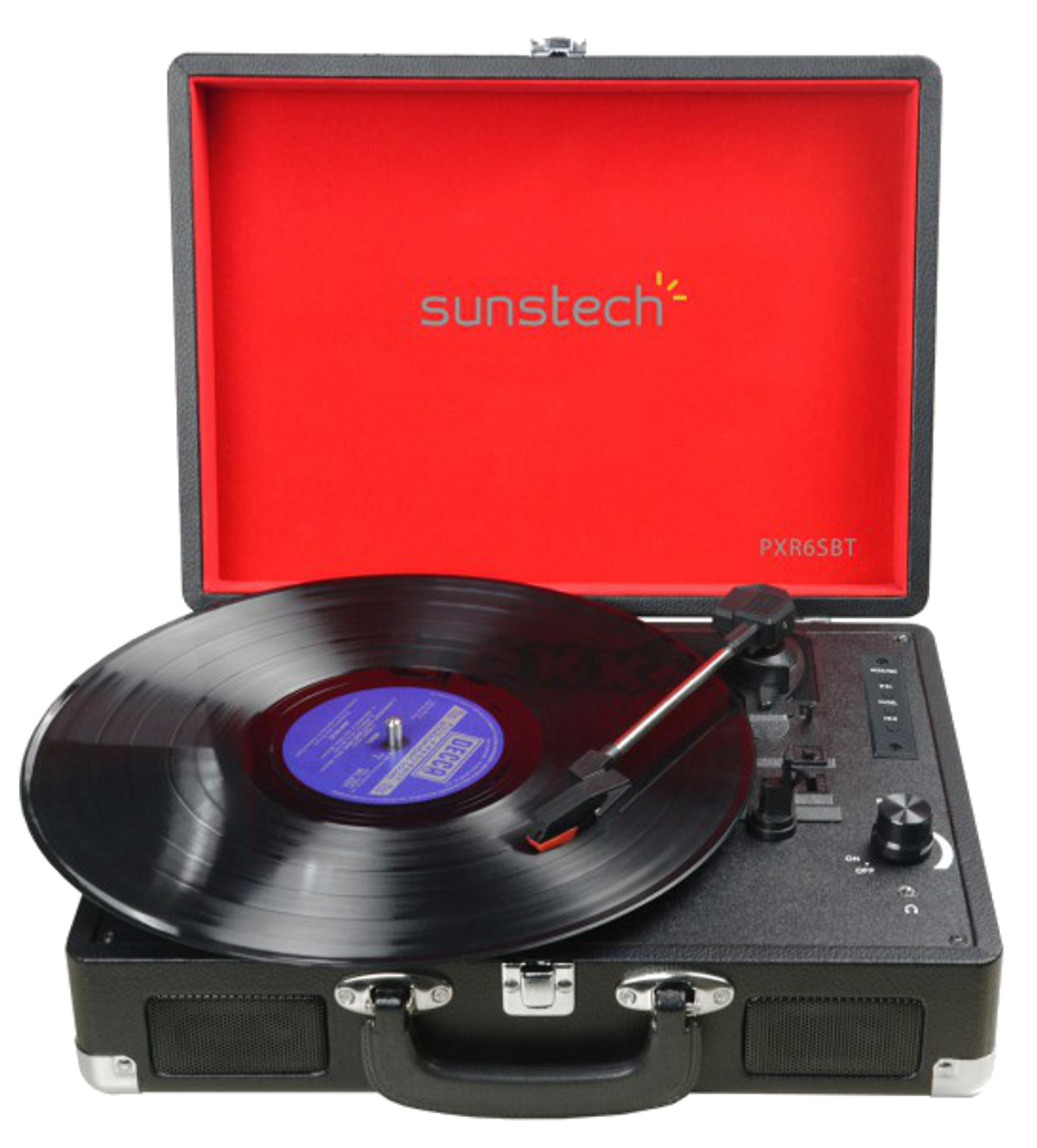 Tocadiscos - PXR6SBT SUNSTECH, Salida RCA para amplificadores externos, 33, 45 y 78 rpm, Negro