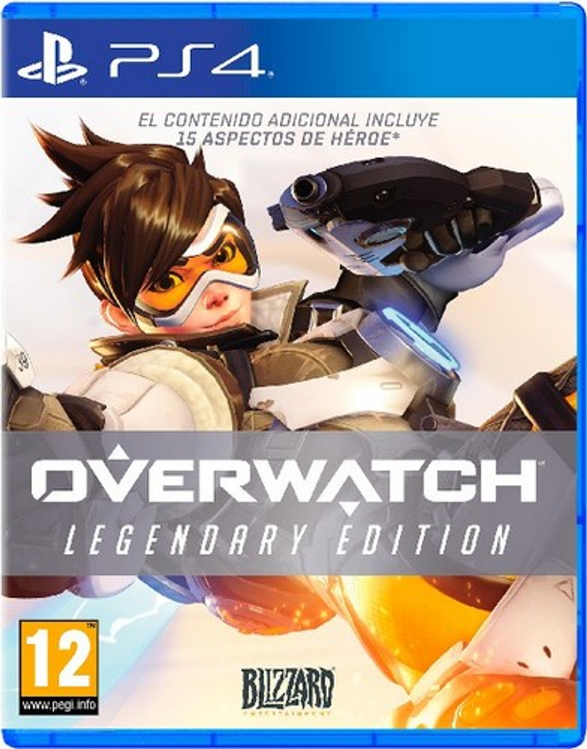 Pudełko gry Overwatch Legendary Edition PS4. Tracer na okładce.