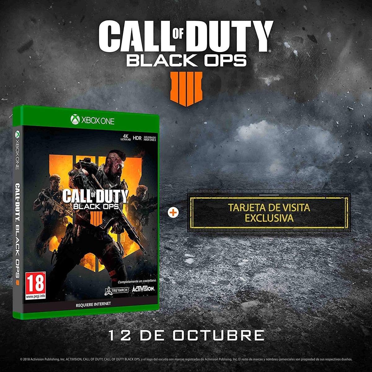 Pudełko z grą Call of Duty Black Ops 4, z kartą bonusową.