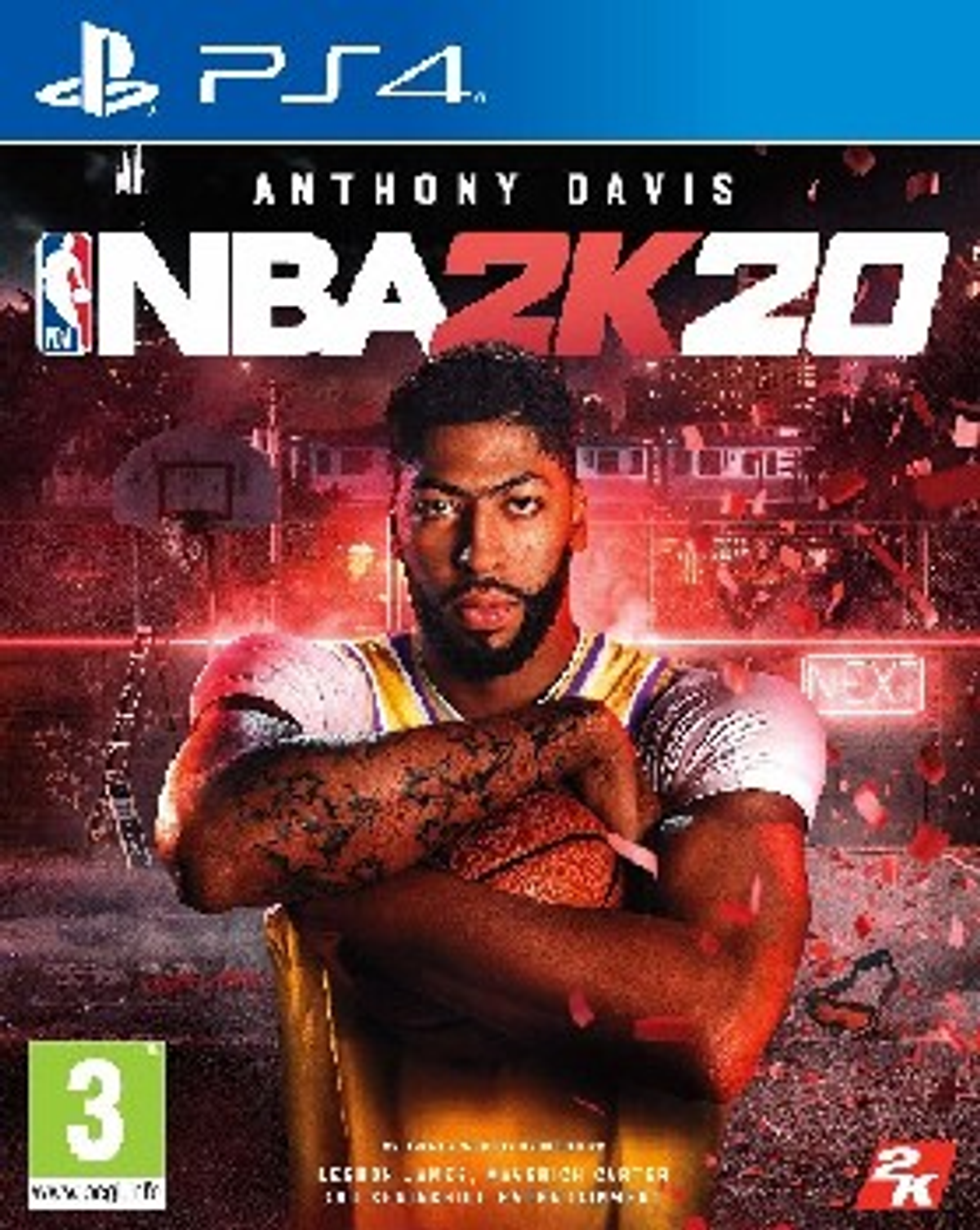 Okładka gry NBA 2K20 PS4. Przedstawia Anthony'ego Davisa z piłką do koszykówki.