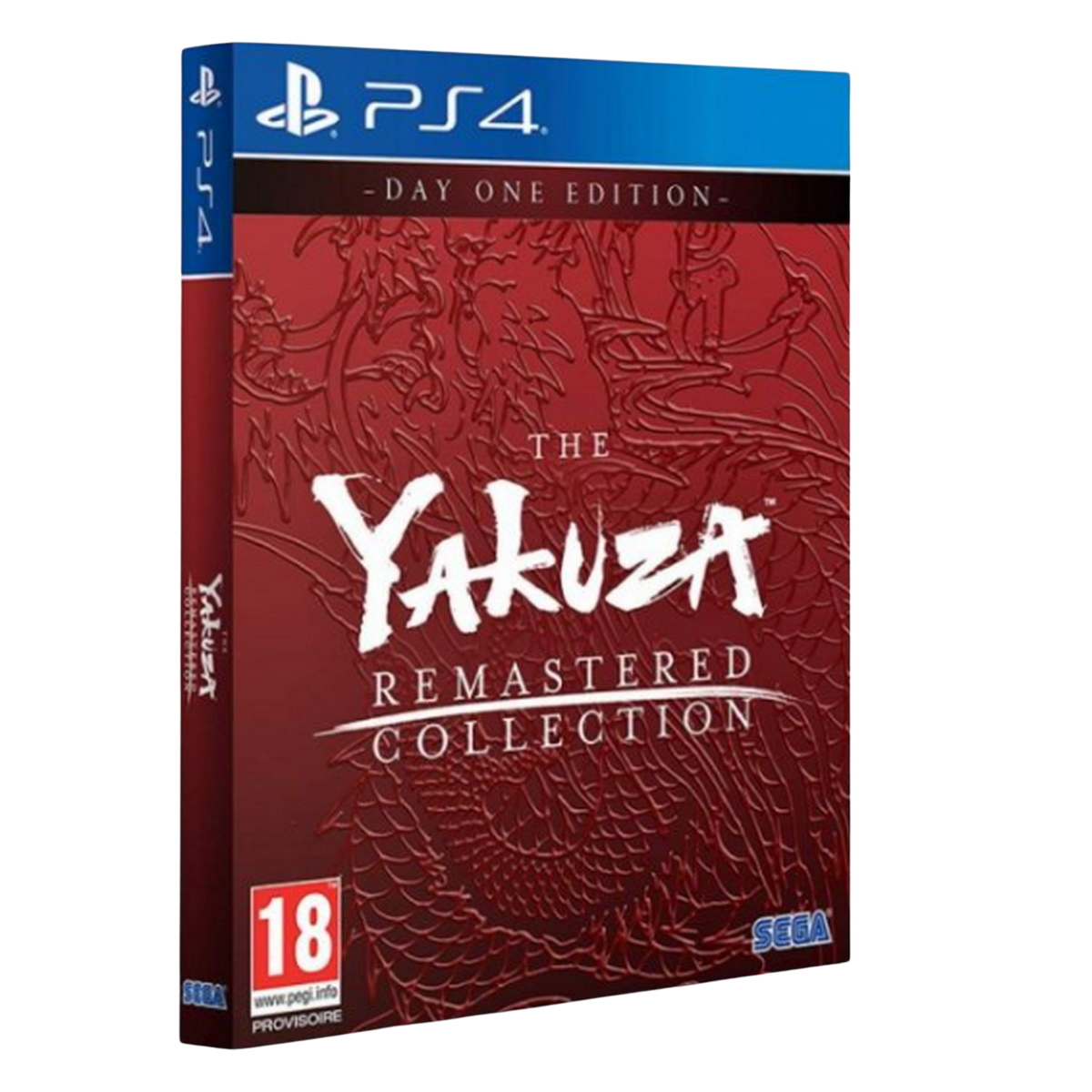 Etui do gry PS4 dla 'The Yakuza Remastered Collection', z teksturowaną czerwoną okładką i tytułem gry.