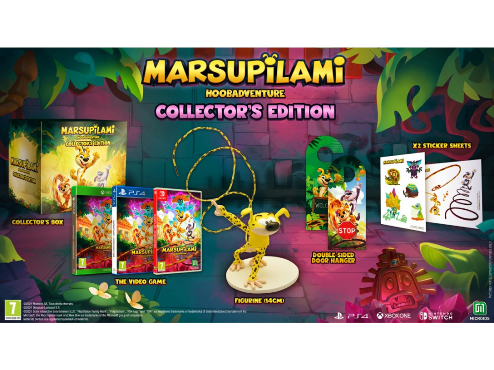 Edycja kolekcjonerska gry 'Marsupilami: Hoobadventure'. Zawiera grę, figurkę, wieszak na drzwi i arkusze naklejek.