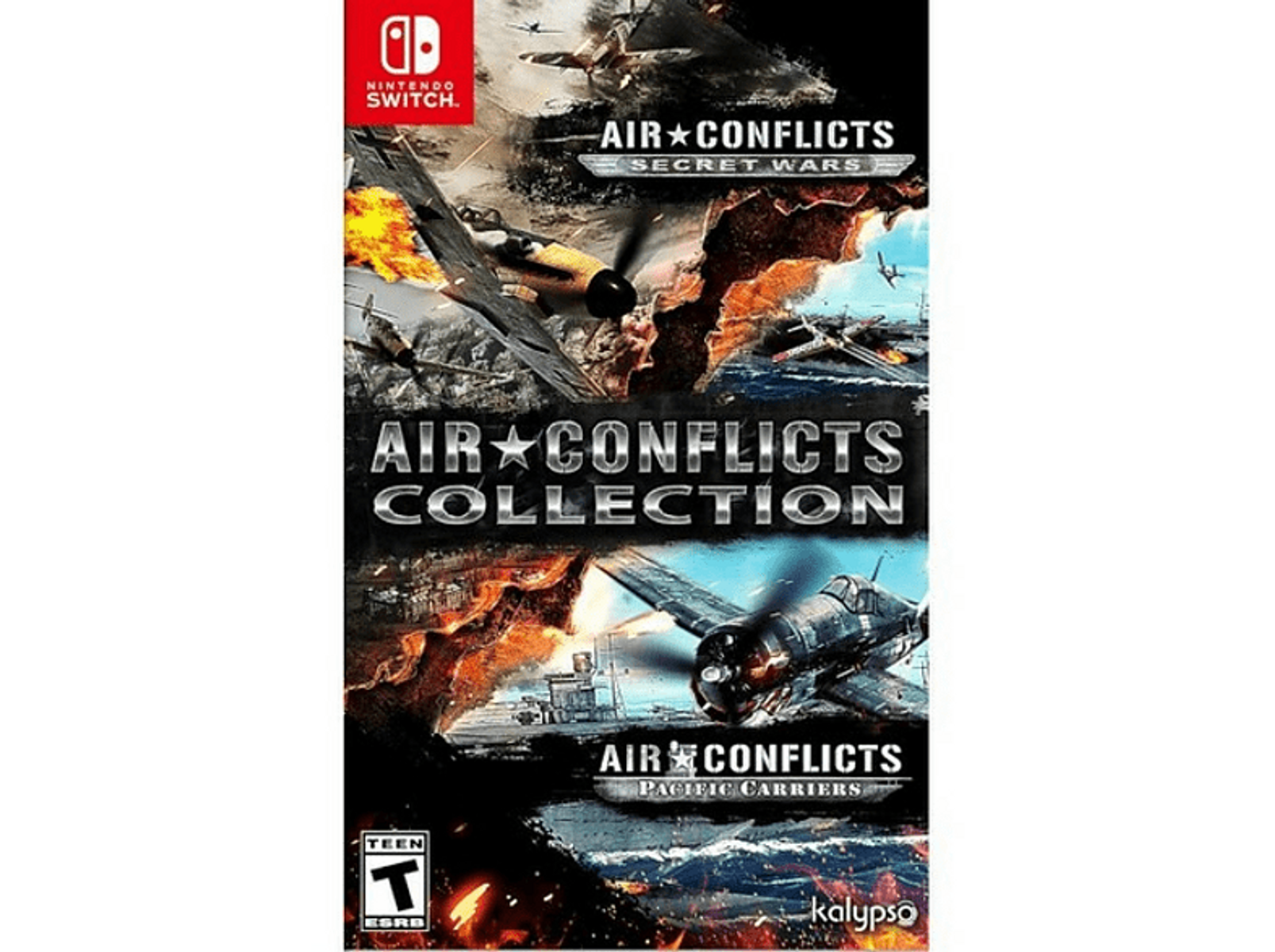 Okładka gry Air Conflicts Collection z samolotami w powietrzu, na pudełku Nintendo Switch.
