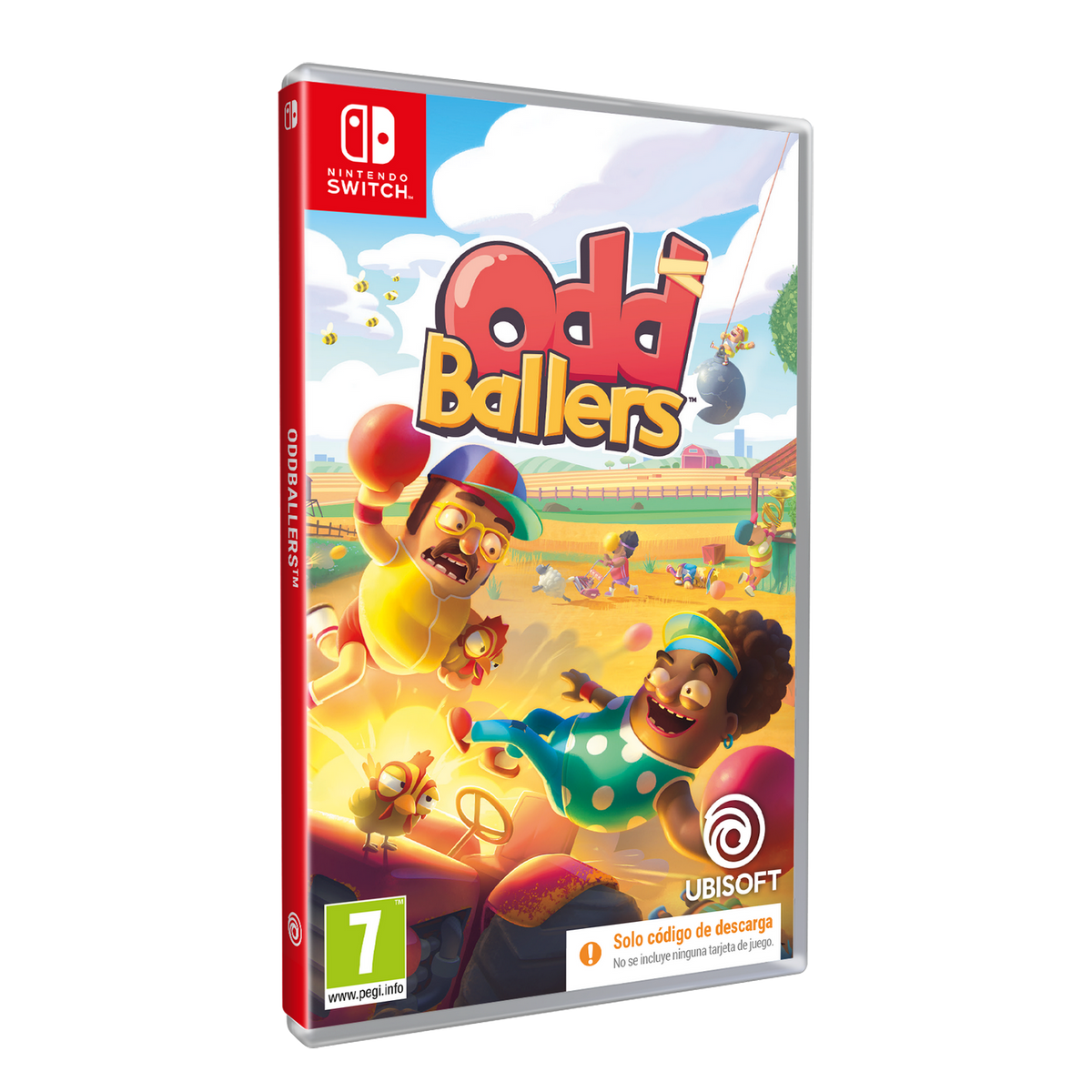 Portada del juego Odd Ballers: Dos personajes de dibujos animados con un entorno de granja.