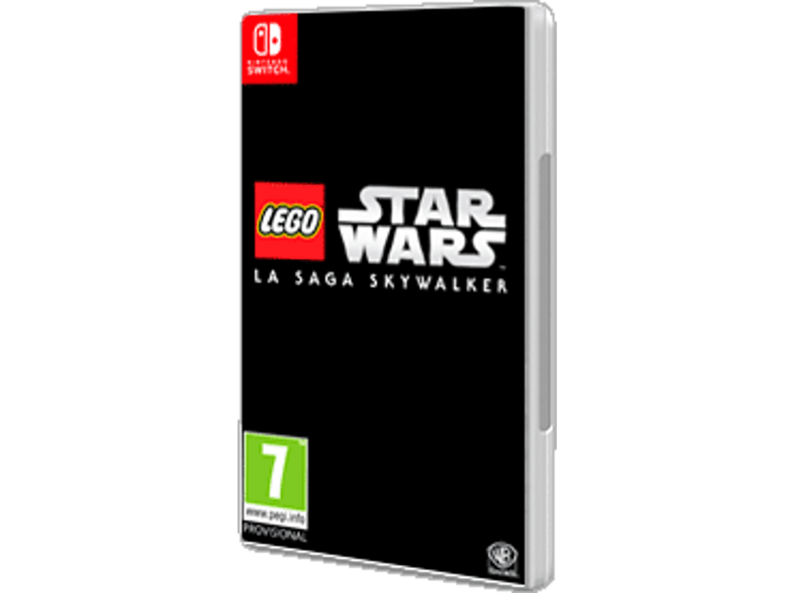 Portada del juego. Carcasa del juego Lego Star Wars. La portada es mayormente negra con el título del juego en blanco.