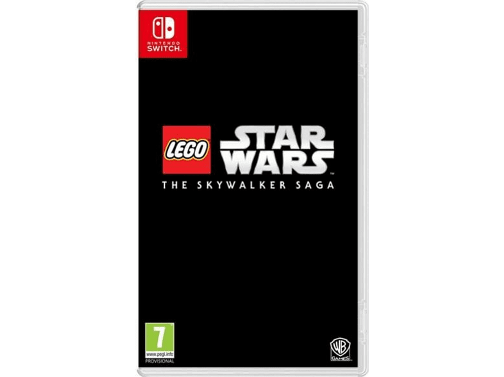 Caja del juego Lego Star Wars: The Skywalker Saga sobre fondo negro. El logo de Nintendo Switch es visible.