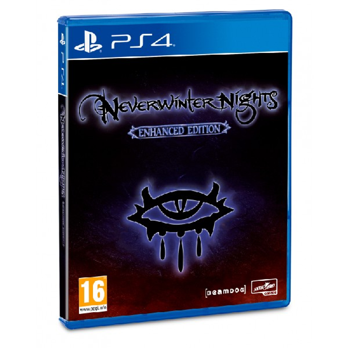 Pudełko gry Neverwinter Nights Enhanced Edition. Zawiera oko z symbolem. Czarne tło.