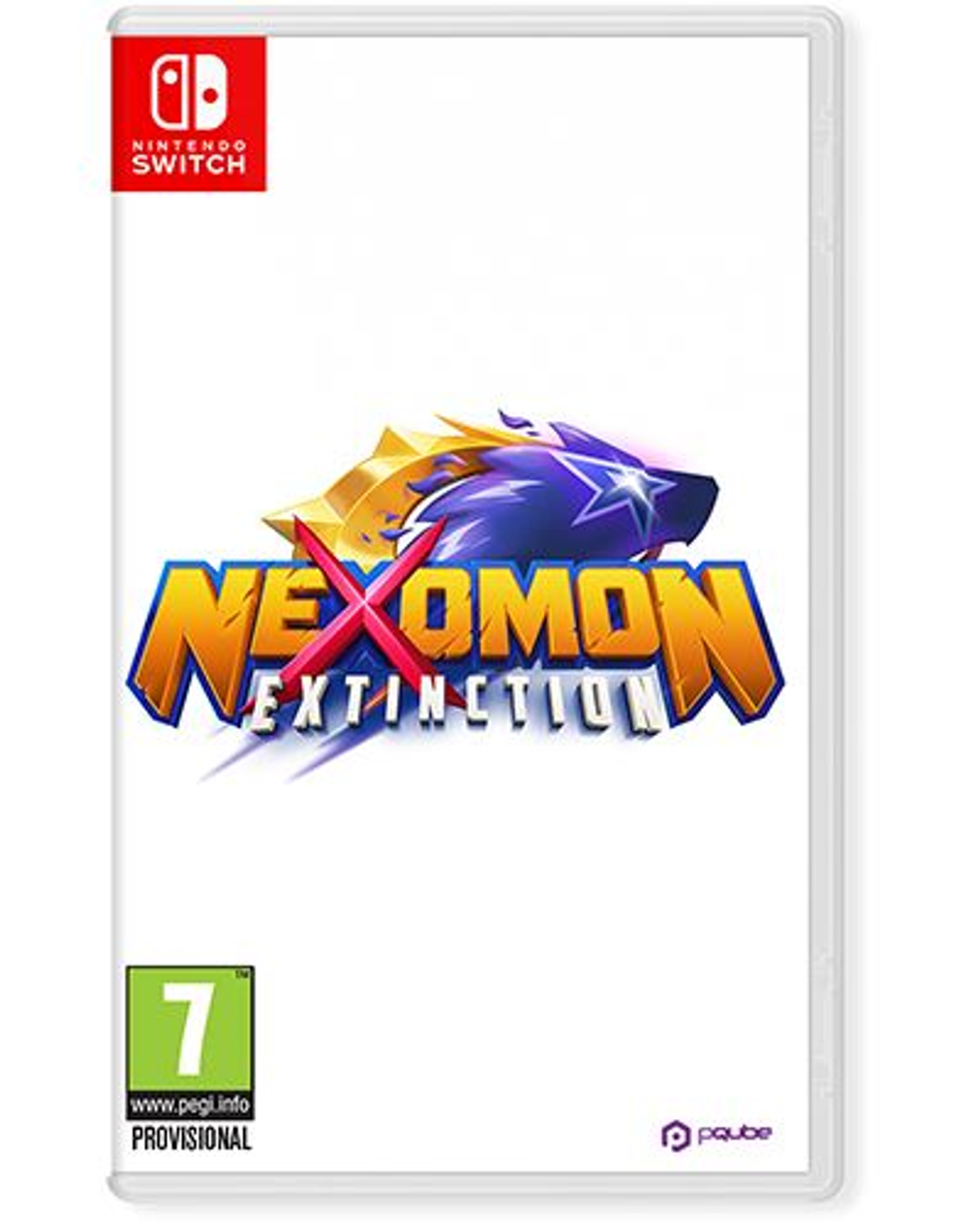Custodia del gioco Nexomon: Extinction. La copertina mostra una creatura Nexomon viola e oro su sfondo bianco.