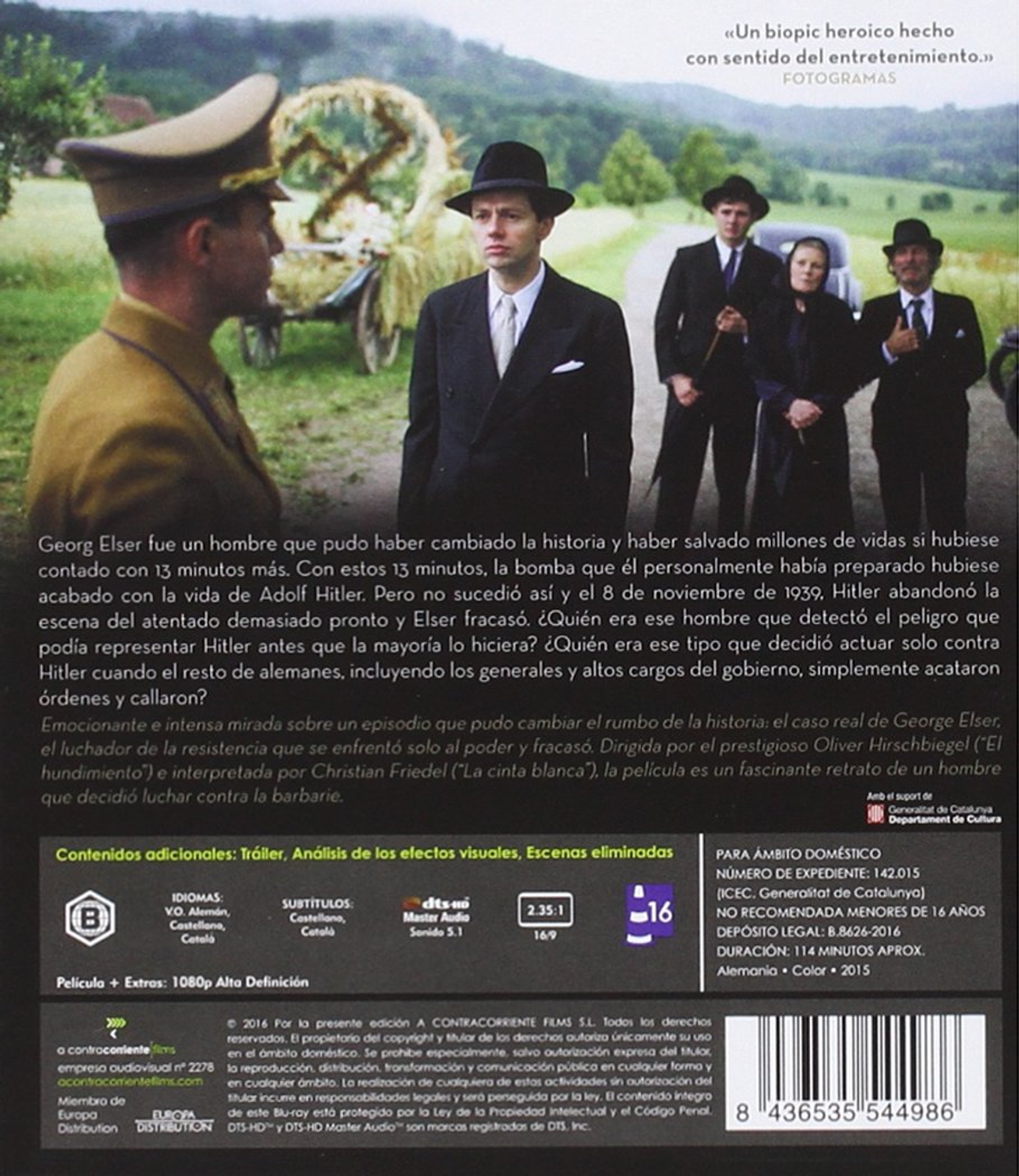 Parte trasera de una caja de DVD de una película. Presenta imágenes, actores y detalles de la película.