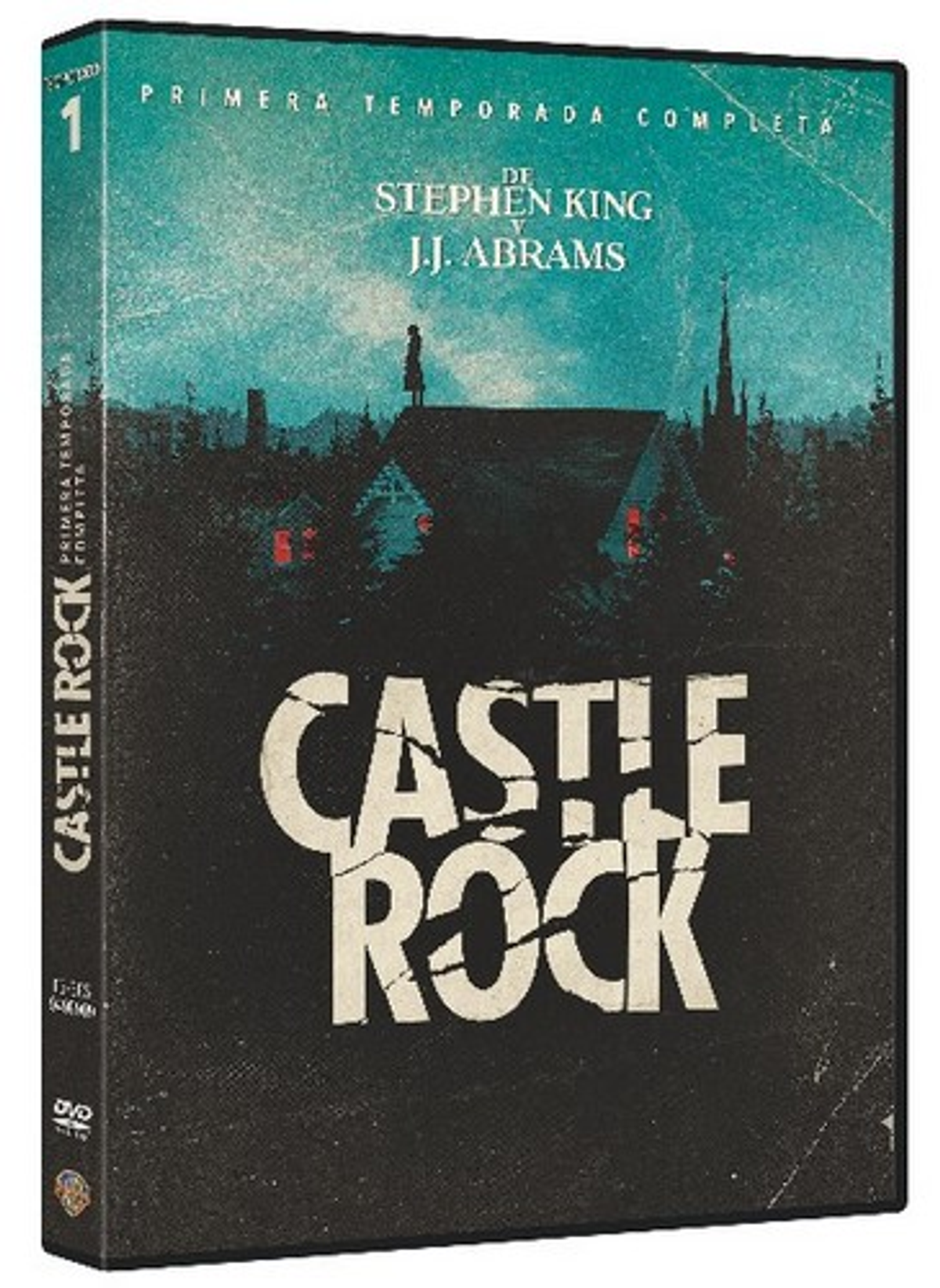 Portada de DVD de Castle Rock. Muestra una casa en un bosque oscuro. Texto del título y nombre de Stephen King visibles.