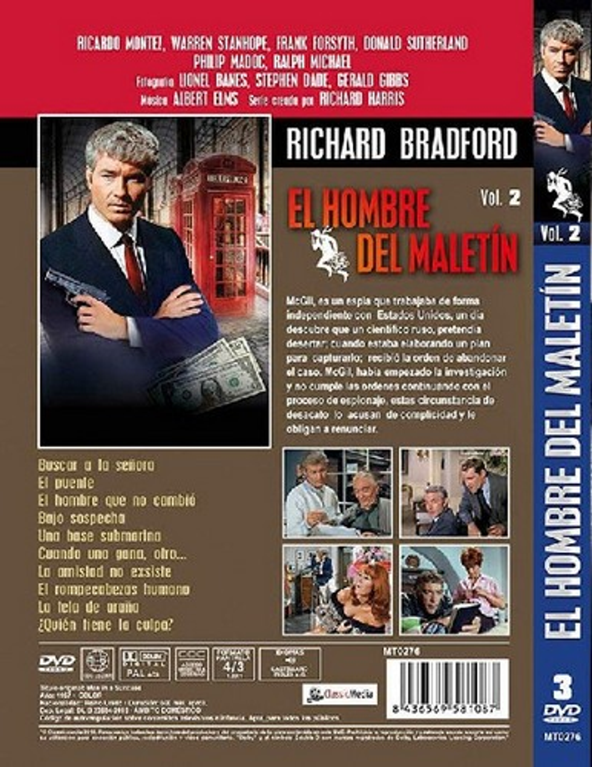 Portada de la película El Hombre del Maletín. Un hombre con traje sostiene un arma cerca de una cabina telefónica.
